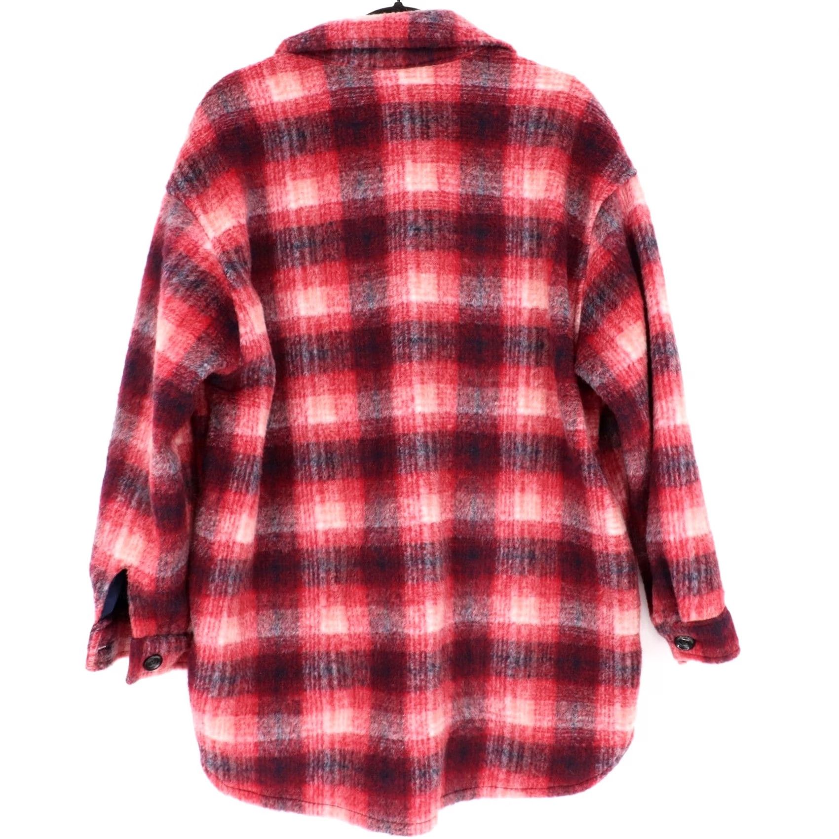 Sanctuary Sanctuary Women's Town Jacket Plaid Wool Blend Shacket Long Sleeve Button Snap Relaxed L Red Blue Casual Coat Size L / US 10 / IT 46 - 8 Thumbnail
