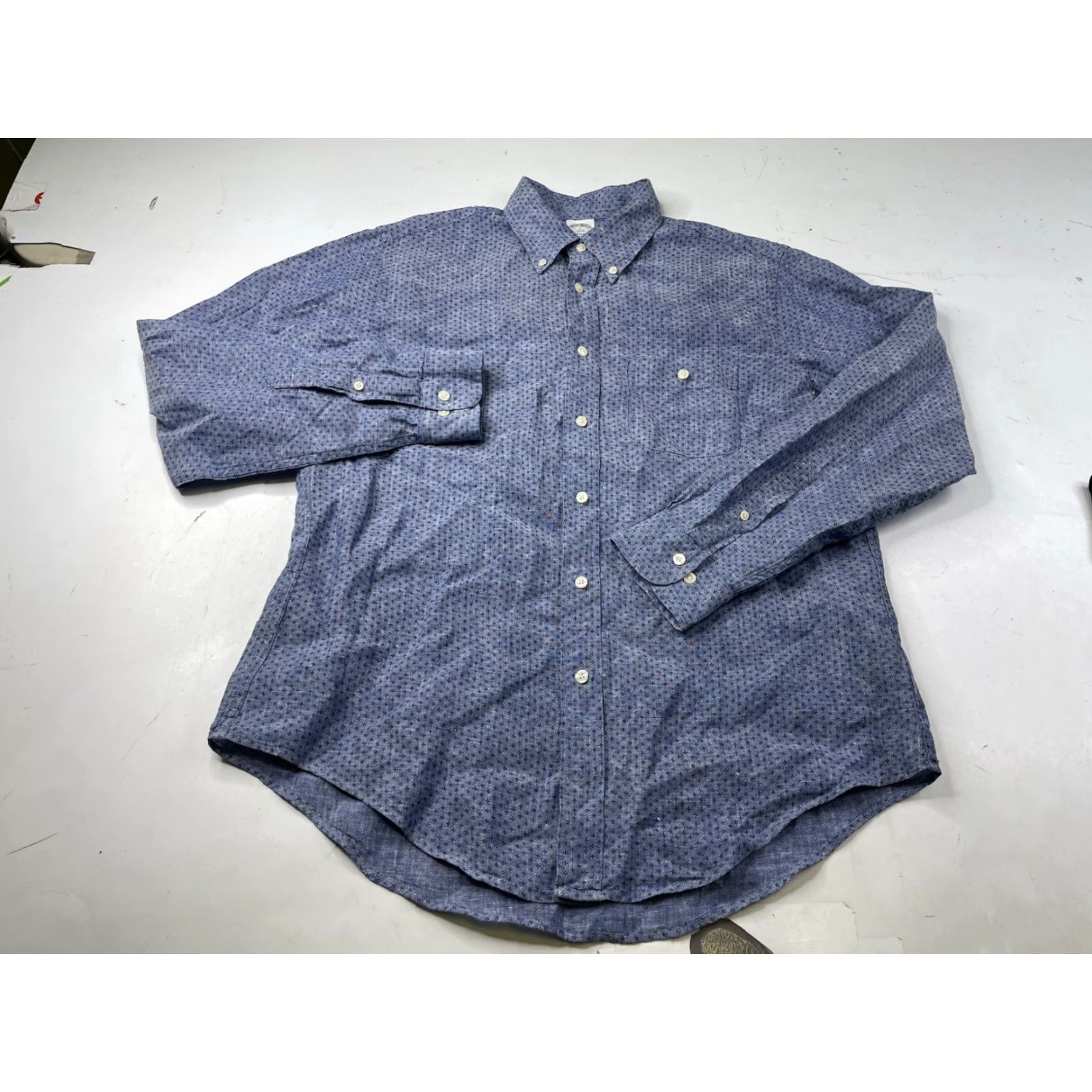 Brooks Brothers Brooks Brothers Shirt Men's L geometric 100% Linen Regent Button Down Blue Geometric Modern Beach Casual Long Sleeve Button-Up Mens Regular Size US L / EU 52-54 / 3 - 2 Thumbnail