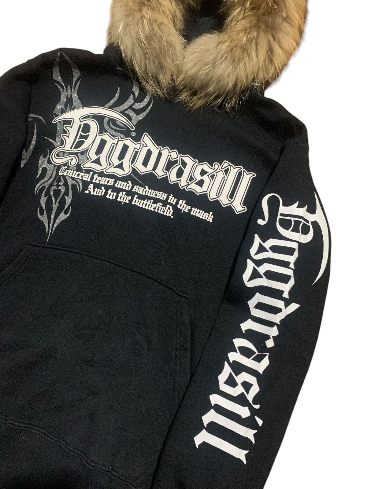 20471120 Y2k Beaumere poem gothic punk tribal fur hoodie pullover Size US L / EU 52-54 / 3 - 4 Thumbnail