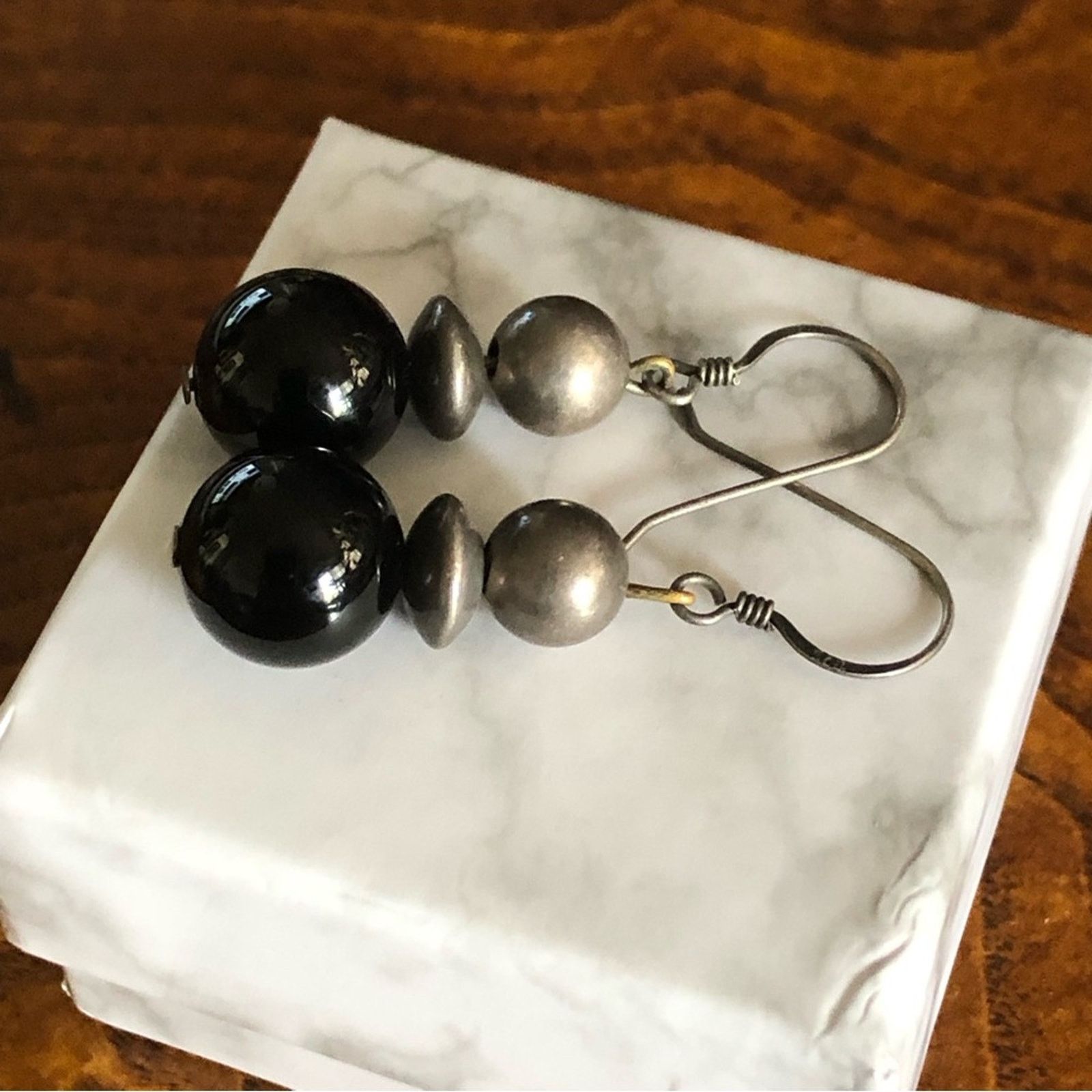 Vintage Vintage handmade 925 sterling silver black onyx earrings Size ONE SIZE - 3 Thumbnail