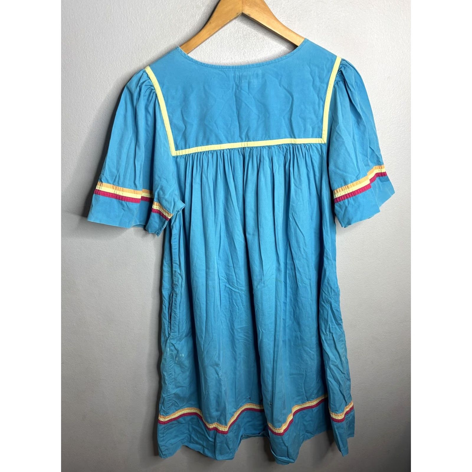 Vintage Go Softly Patio Dress Womens Small Blue Parrot Embroidered Boho Floral Pocket Cotton Size S / US 4 / IT 40 - 6 Thumbnail