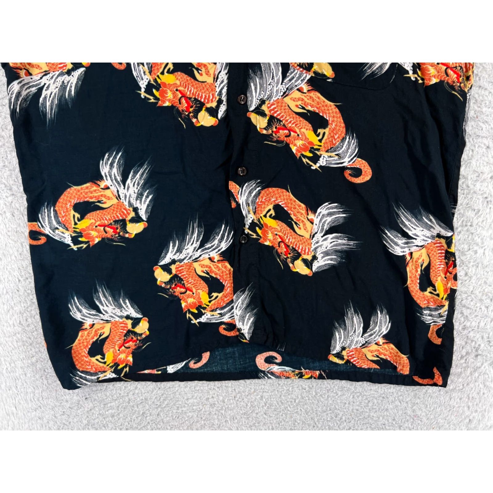 Vintage Hawaiian Shirt Mens Medium Black Orange Dragon All Over Print Button Up Pocket Shirt Size US M / EU 48-50 / 2 - 5 Thumbnail