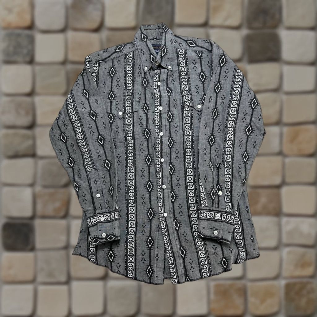 Vintage Panhandle Slim Shirt Mens 15.5 Gray Black Cotton Aztec Geometric Western Collar Slimming Casual Dress Shirt Mens Medium? Size US L / EU 52-54 / 3 - 1 Thumbnail
