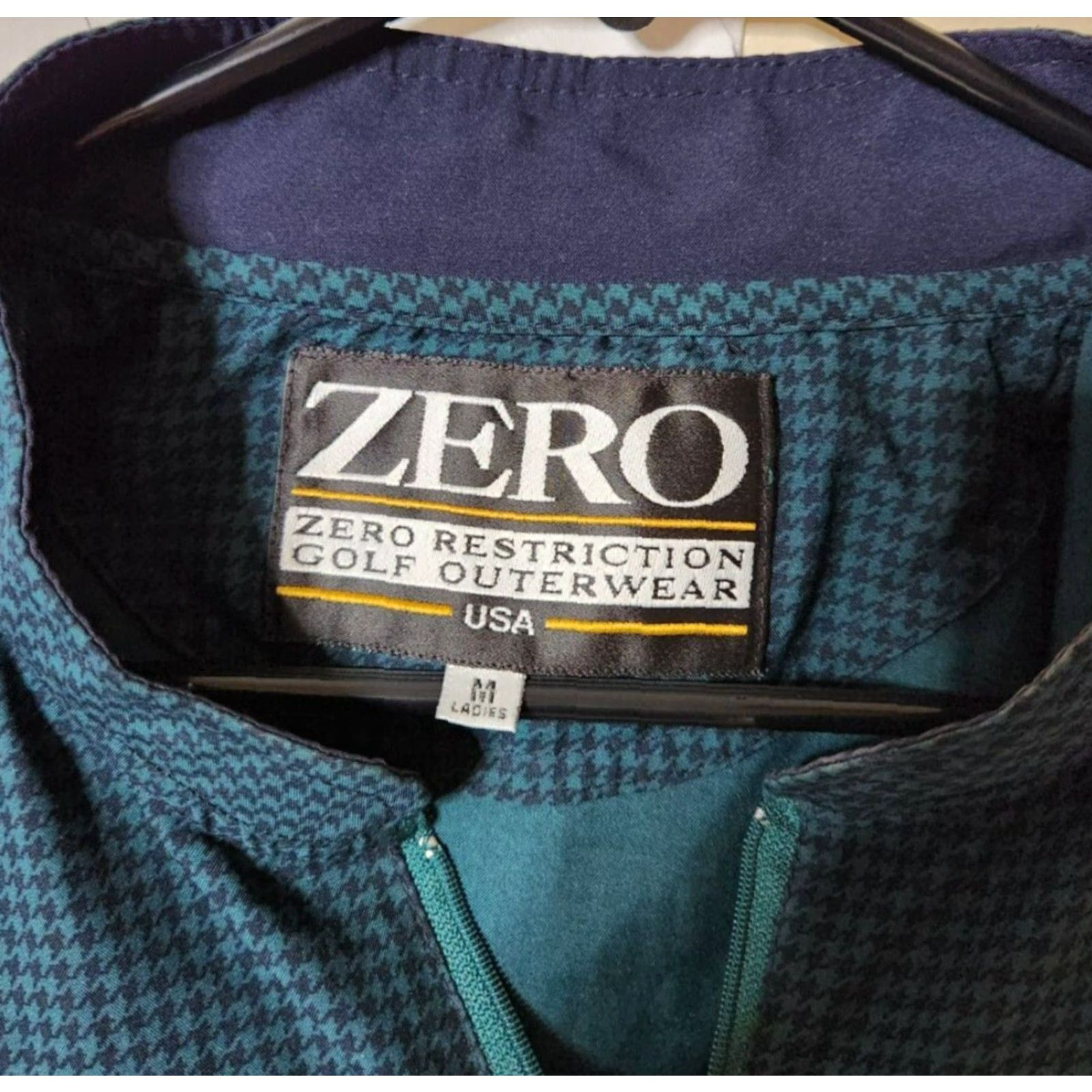 Vintage Zero Restriction Womens M Zip Windbreaker Jacket Houndstooth Green Medium, 1/4 Zip, Pockets, Polyester, Regular Size M / US 6-8 / IT 42-44 - 4 Thumbnail