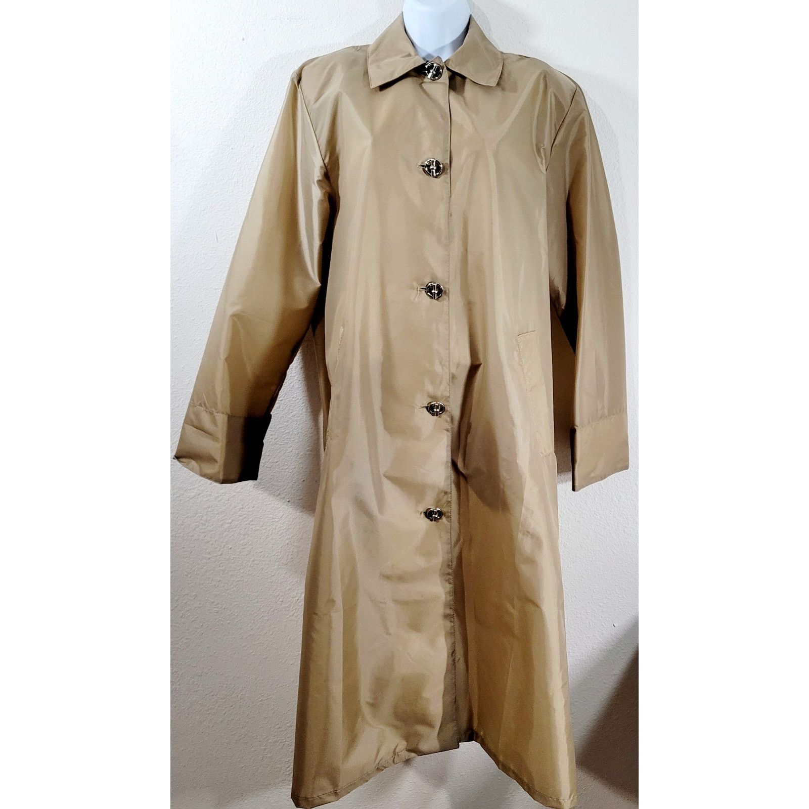 Other VTG Aqua Sheen Tan Brown Lightweight Raincoat Small Collard Size S / US 4 / IT 40 - 1 Thumbnail