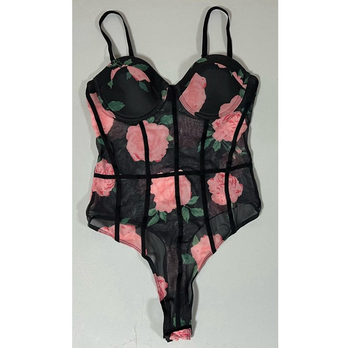 Vintage Black Pink Roses Floral Top Shirt Blouse Bodysuit Size S 🌷✨ Size S / US 4 / IT 40 - 2 Thumbnail