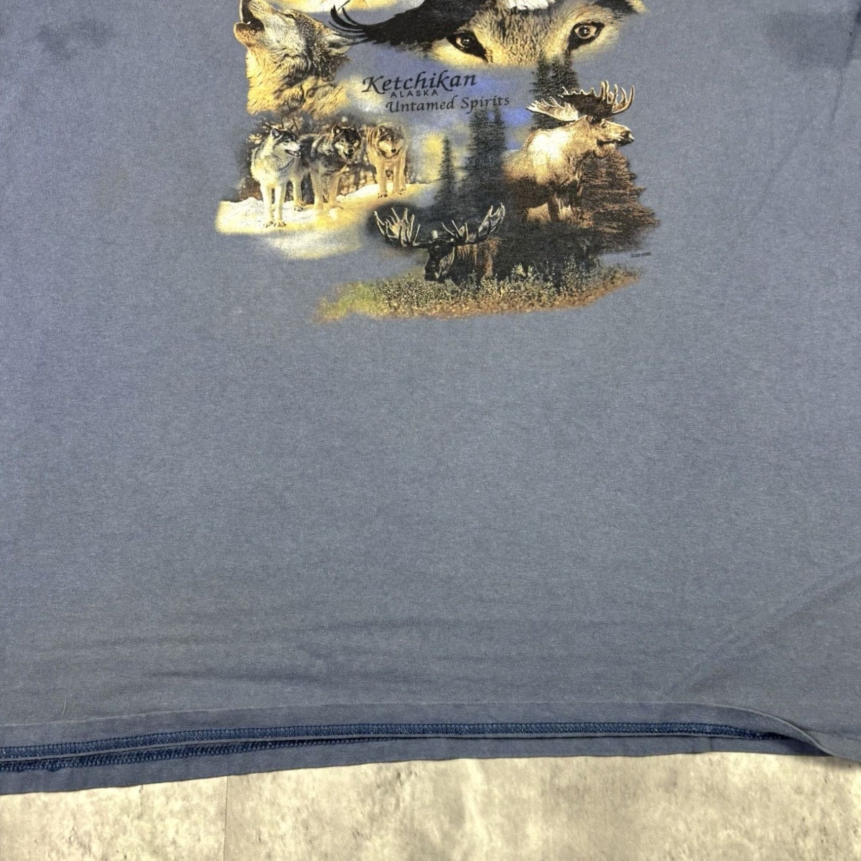 Gildan VINTAGE 90s Alaska Nature Outdoors Animal T Shirt XL Blue Distressed Mens Size US XL / EU 56 / 4 - 5 Thumbnail