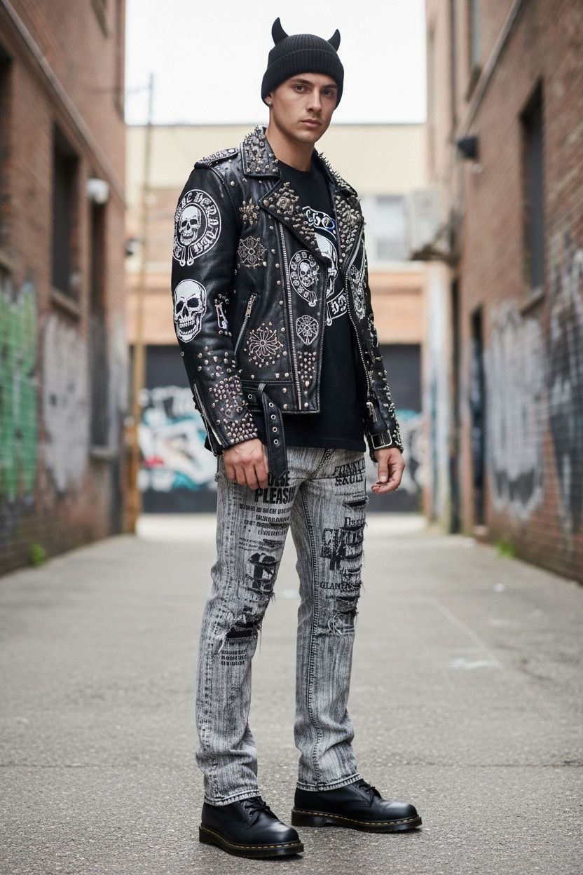 Japanese Brand 💀SICK SKULL💀 Retro Punk Rock Ripped Japanese Brand Denim Size US 32 / EU 48 - 1 Thumbnail
