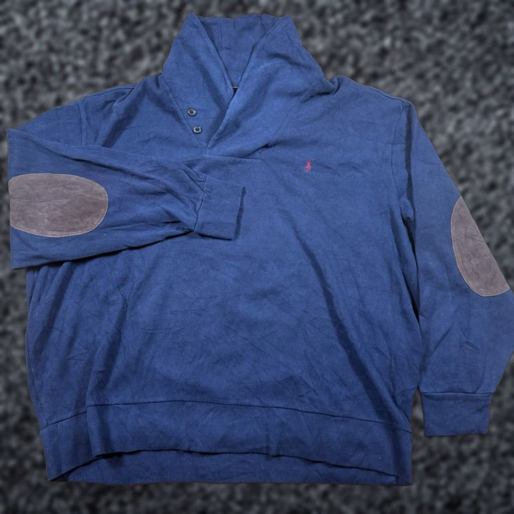 Ralph Lauren Ralph Lauren Polo Jersey Collared Wool Knit Sweater Mens 2XB Big & Tall Blue Rib Elbow Pads Pullover Size US XXL / EU 58 / 5 - 1 Thumbnail