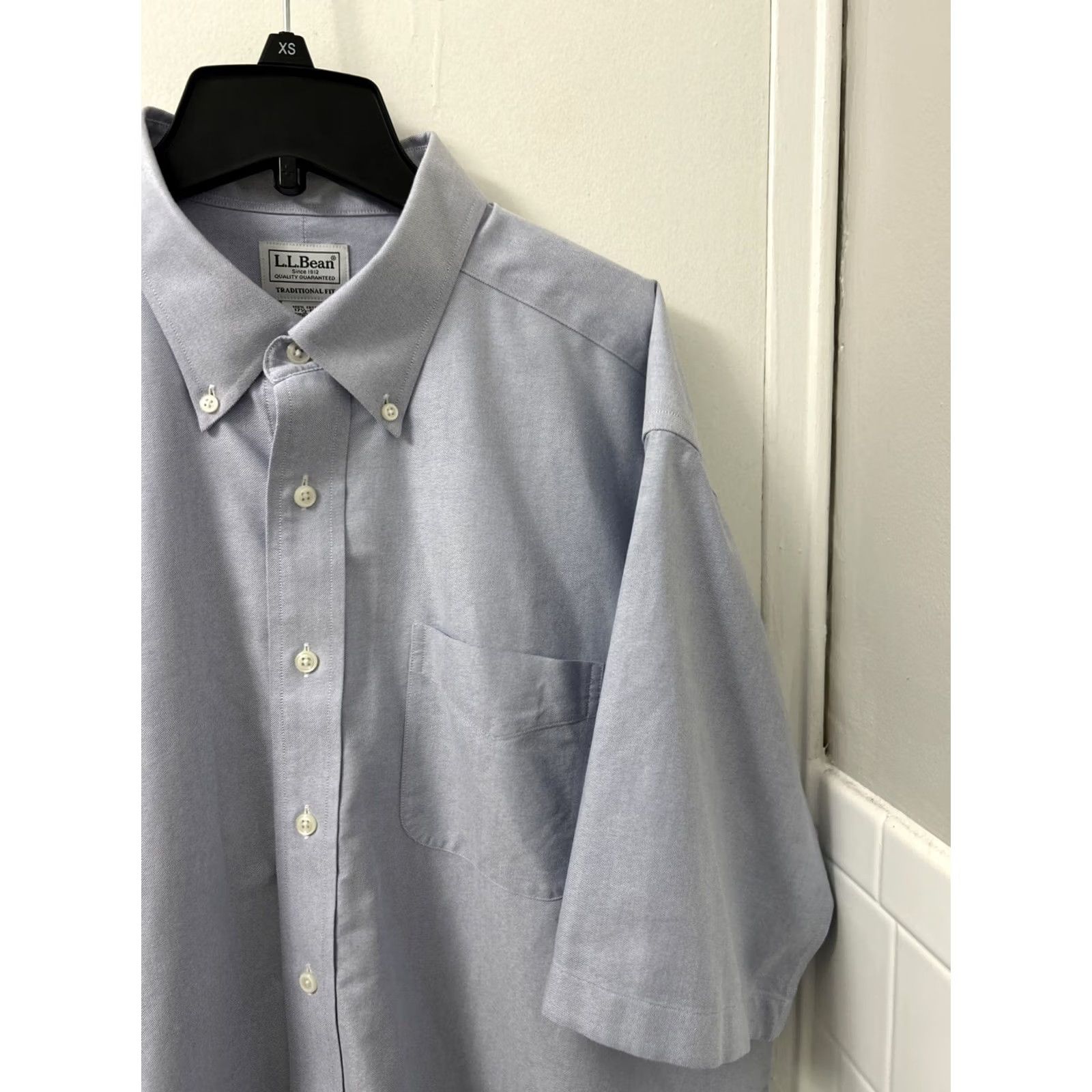 Vintage VINTAGELL Bean Shirt Mens 17.5 Blue Comfort Stretch Oxford Traditional Fit S/S 215174 Size US XXL / EU 58 / 5 - 4 Thumbnail