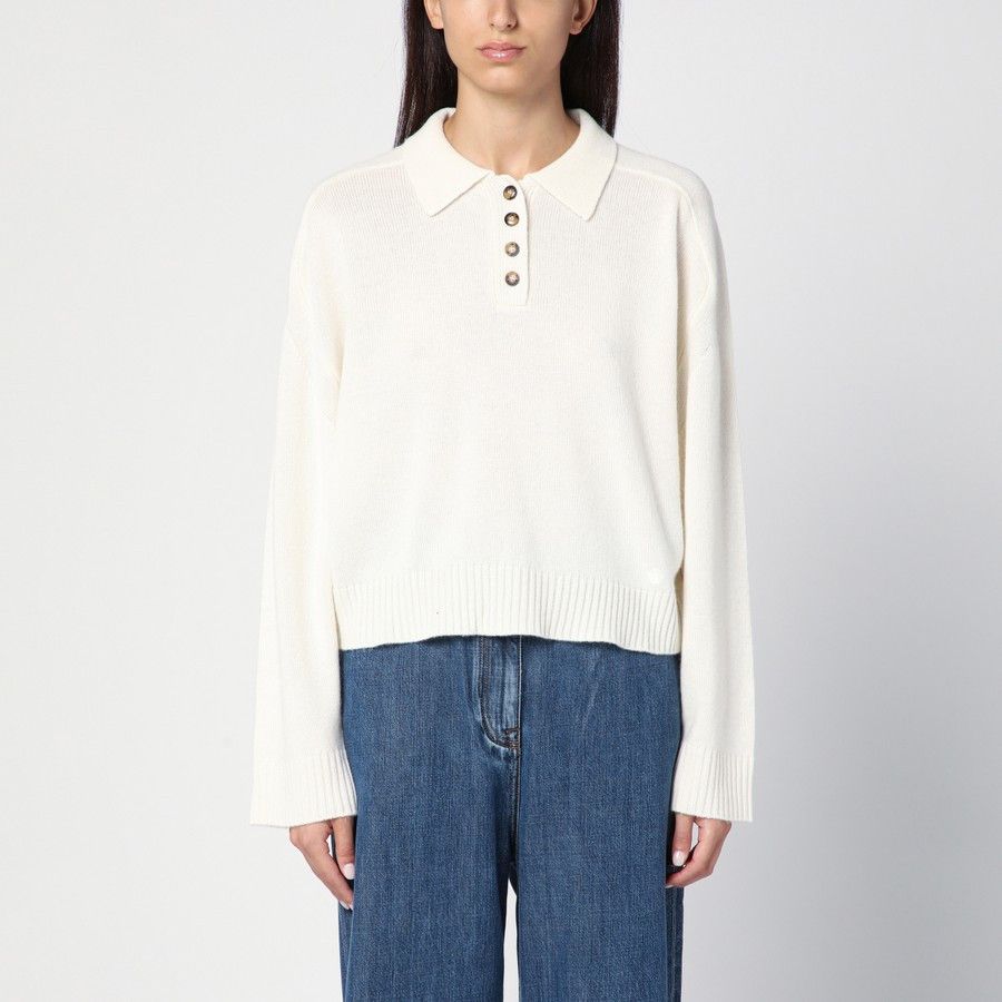Loulou de Saison o1d2blof0824 Cashmere Polo Shirt in White Size S / US 4 / IT 40 - 1 Thumbnail