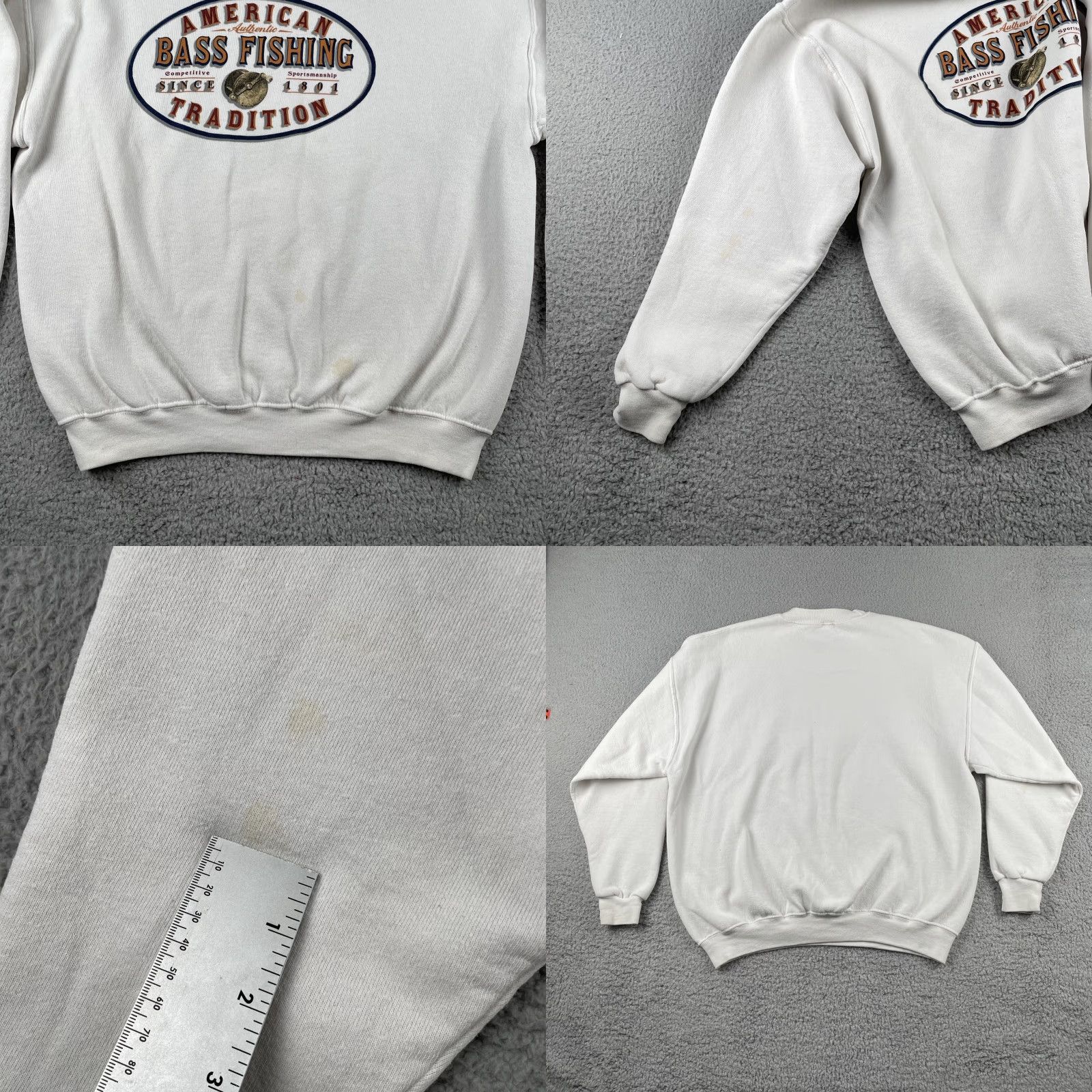 Jerzees VINTAGE Bass Fishing American Tradition Jerzees Super Sweats XL Sweater White Shirt Mens 90s USA Y2k Sports Pullover Cotton Blend Knit Sweatshirt Size US XL / EU 56 / 4 - 8 Thumbnail
