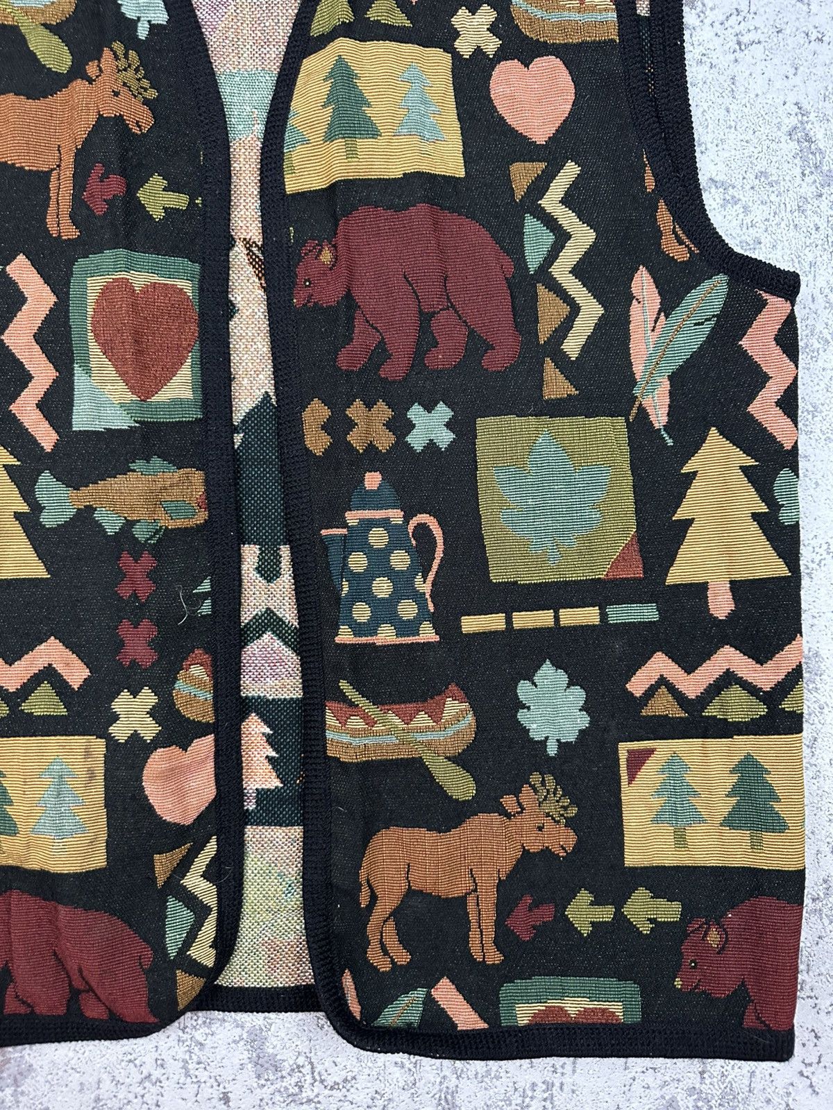Vintage Vintage Tapestry Knit Cabin Vest Naturecore Size L / US 10 / IT 46 - 3 Thumbnail