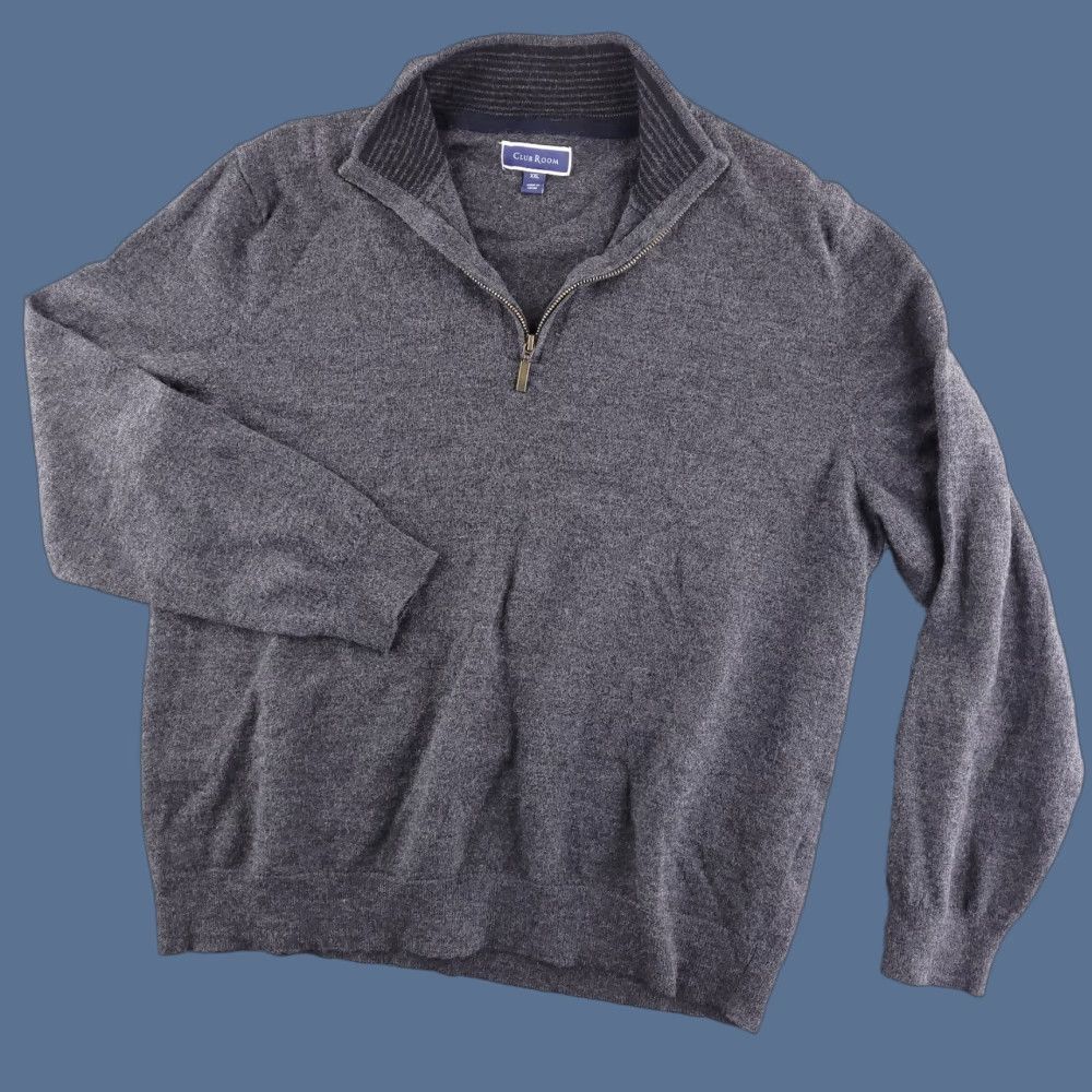 Club Room Club Room Quarter Zip Sweater Mens Large Wool Gray FITS SHORT Size US L / EU 52-54 / 3 - 1 Thumbnail