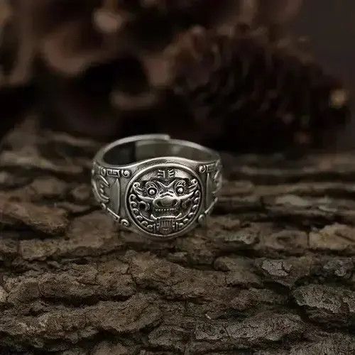 Japanese Brand Retro Chinese Style Unicorn Shield Ring Size ONE SIZE - 1 Thumbnail