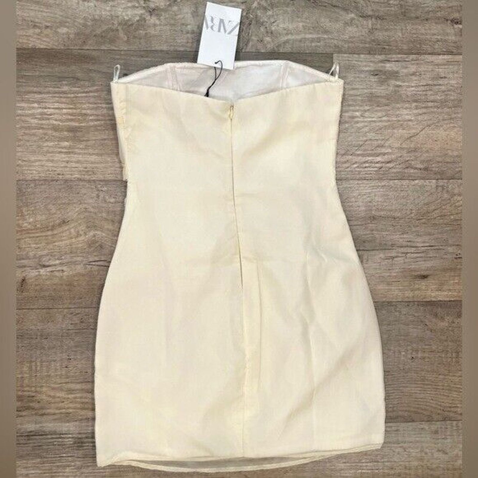 Zara ZARA women's Ecru Strapless Textured Dress NWT Size L / US 10 / IT 46 - 21 Thumbnail