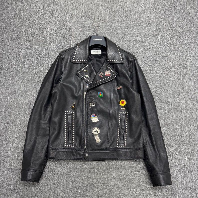 SLP Logo Studded Leather Biker Jacket