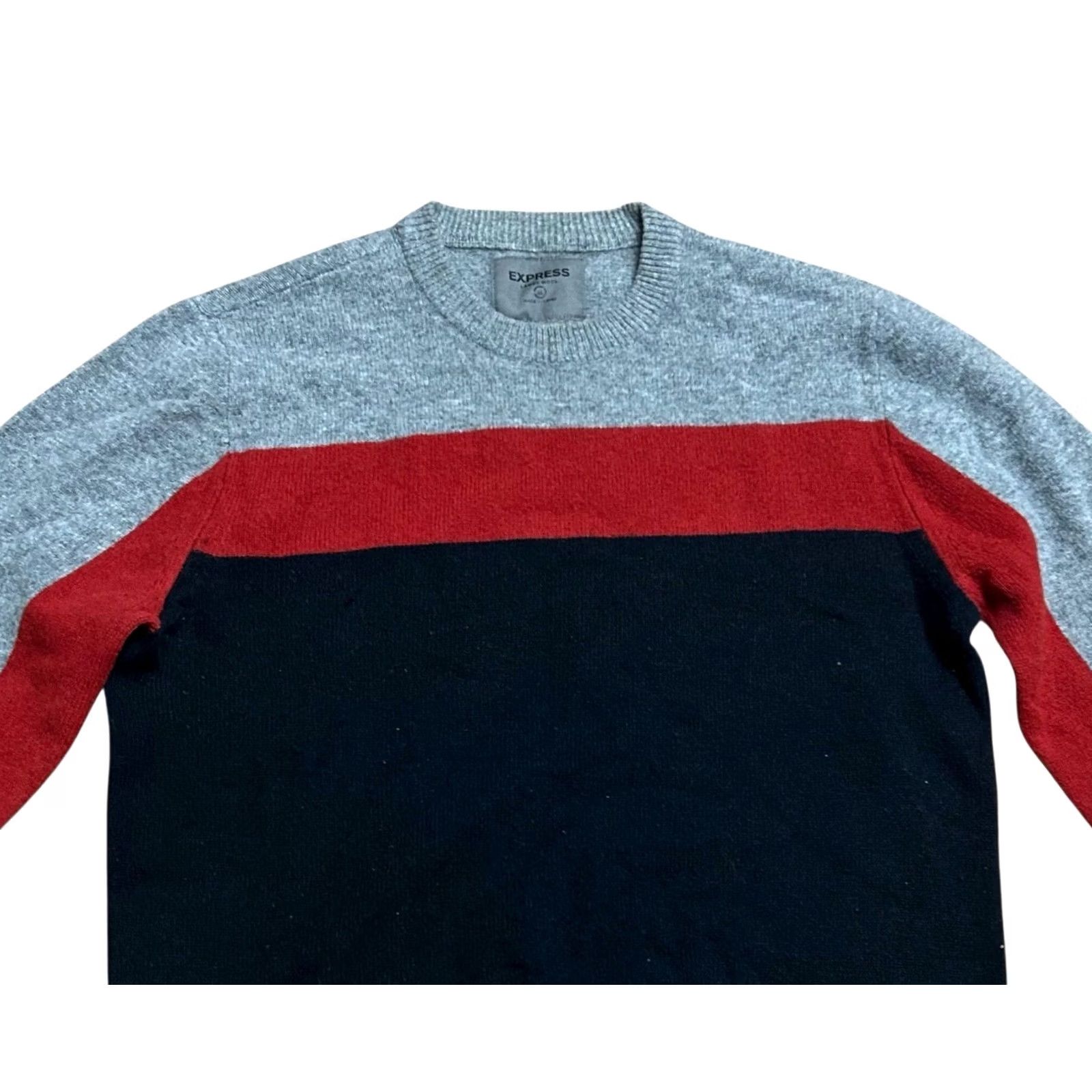 Express Express Black - Red 100% Lambs Wool Men XL Pullover Long Sleeve Sweater Shirt Knit Logo Pattern Striped Cable Woolen Crew Neck Fall Winter Mens Size US XL / EU 56 / 4 - 5 Thumbnail