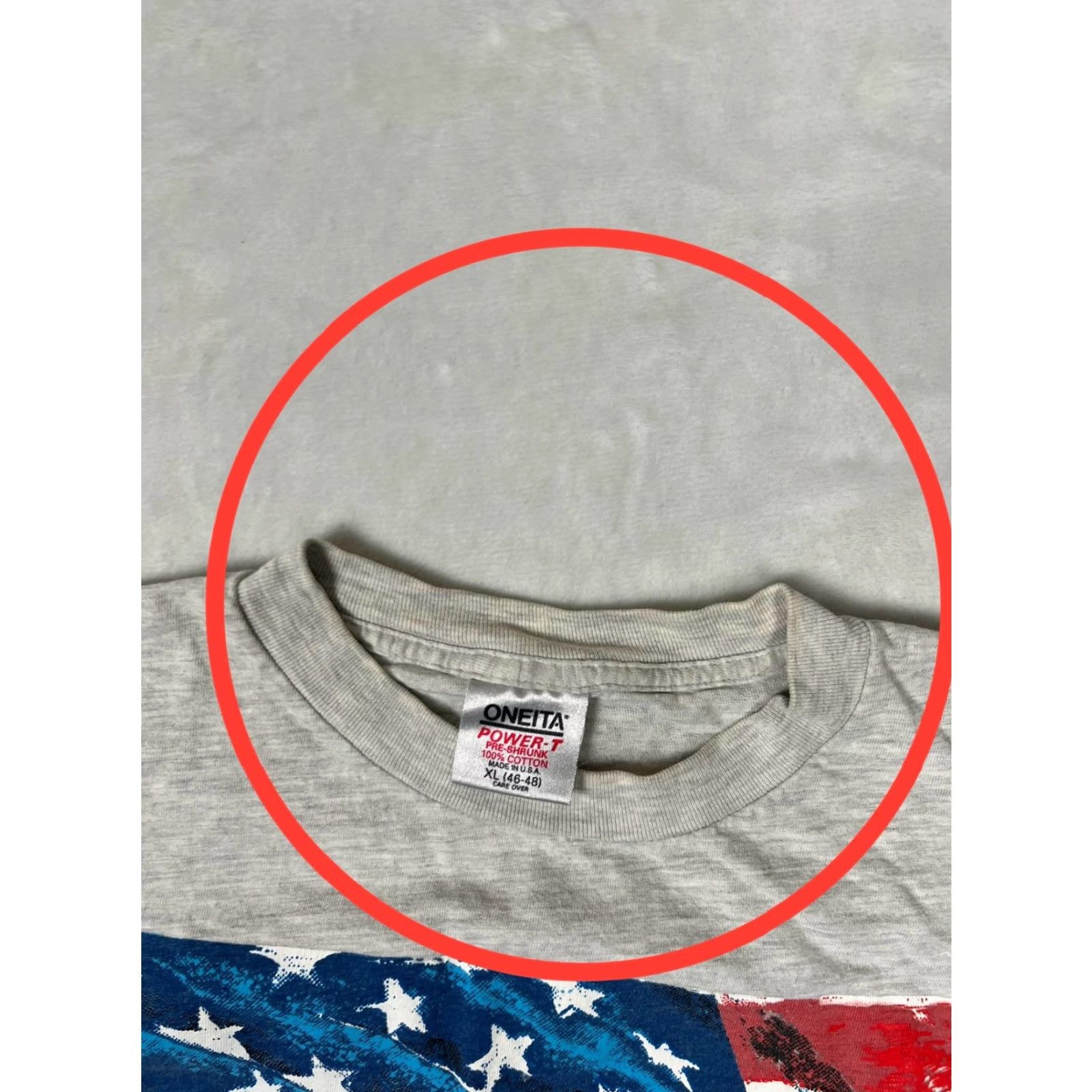 Vintage VINTAGE Oneita USA Flag Patriotic T-Shirt Mens XL Gray Short Sleeve Crew Neck Graphic Print 1991 Size US XL / EU 56 / 4 - 6 Thumbnail