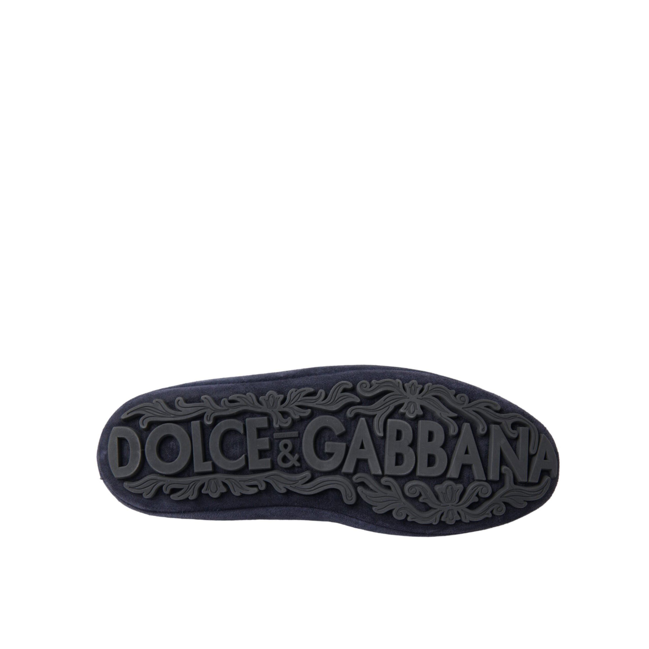Dolce & Gabbana Blue Leather Suede Crystal Crown Loafers Men\'s Shoes Dolce & Gabbana Blue Calf Leather Slip On Moccasin Men main image 4