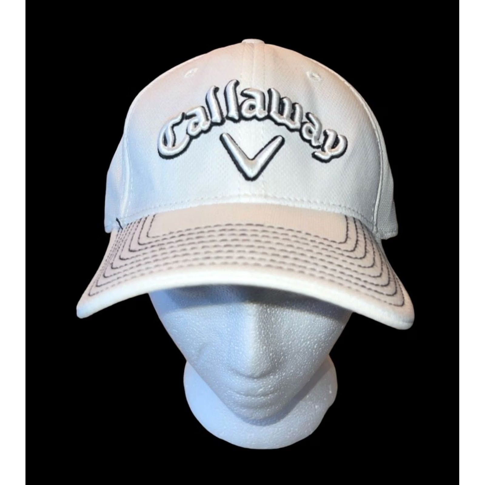 New Era VINTAGE Callaway New Era Medium-Large Hat Cap Golf White Embroidered Stained Headband Mens Size ONE SIZE - 3 Thumbnail
