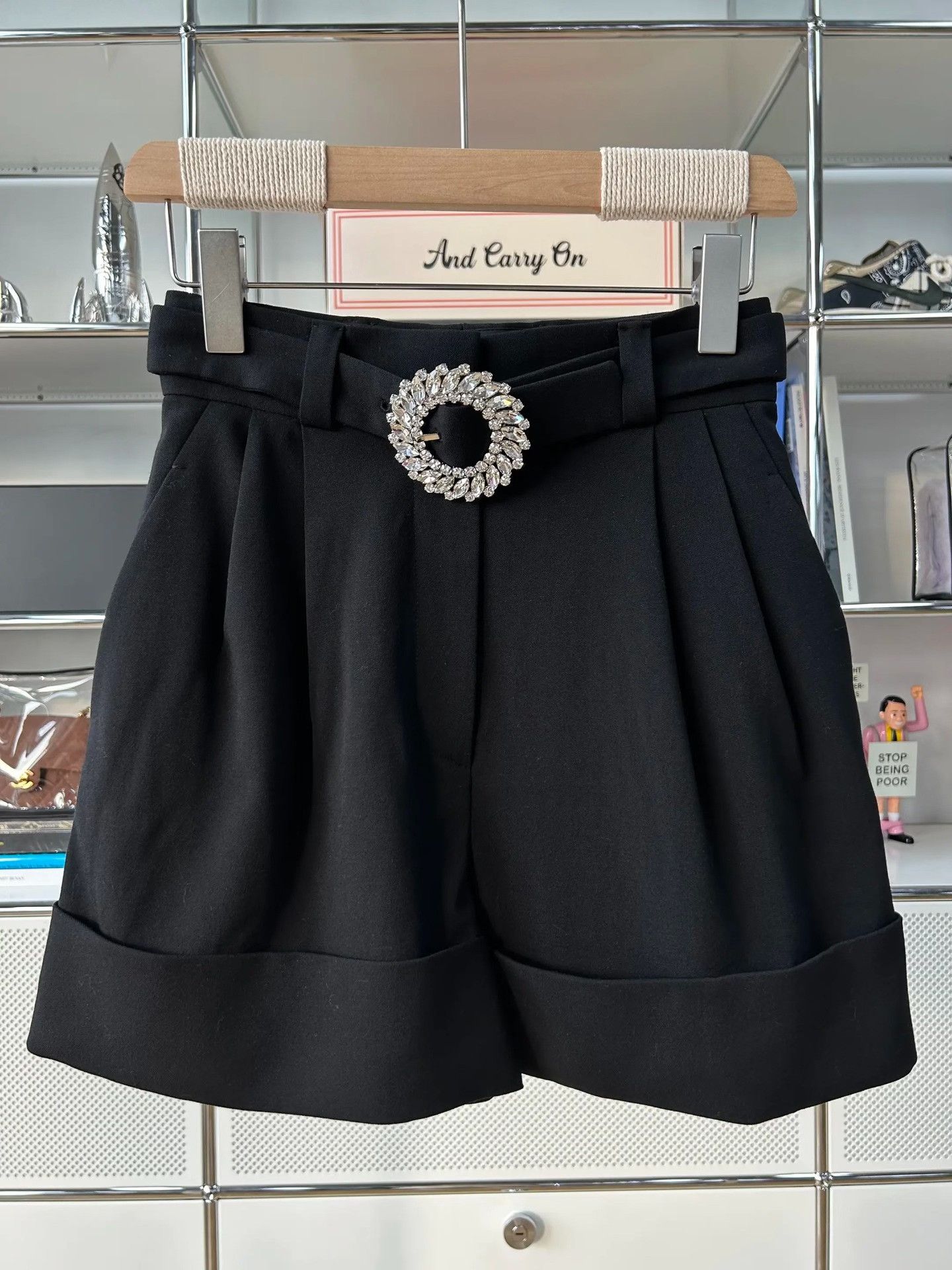 Miu Miu MiuMiu Black Diamond Buckle Wool Shorts Size 38" / US 16 / IT 52 - 1 Thumbnail