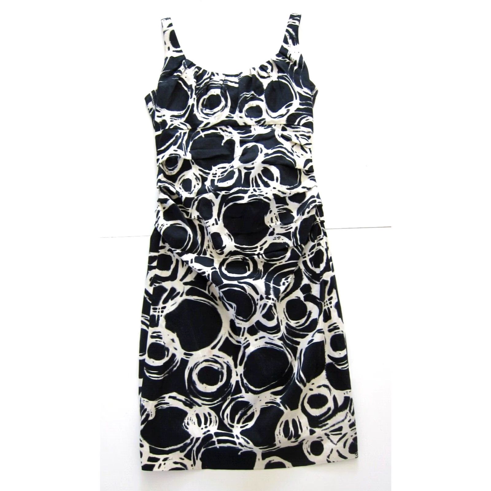 Vintage VINTAGE Suzi Chin Maggy Boutique Black White Cotton Stretch Ruched Sheath Tank Dress 10 Size L / US 10 / IT 46 - 2 Thumbnail