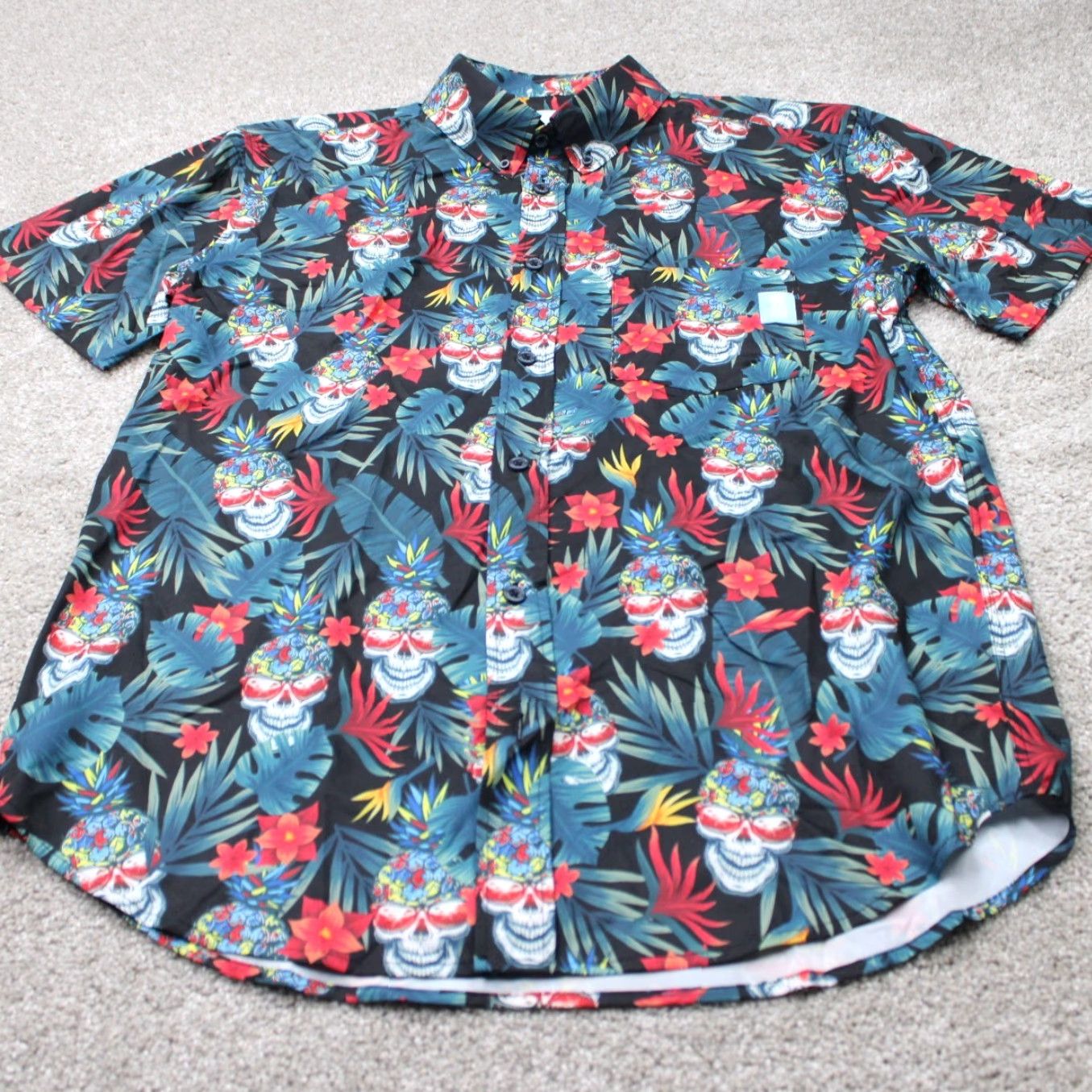 Vintage 21 Pineapples Shirt Mens Large Black Sugar Skulls Hawaiian Polyester Stretch S/S Shirt Size US L / EU 52-54 / 3 - 3 Thumbnail