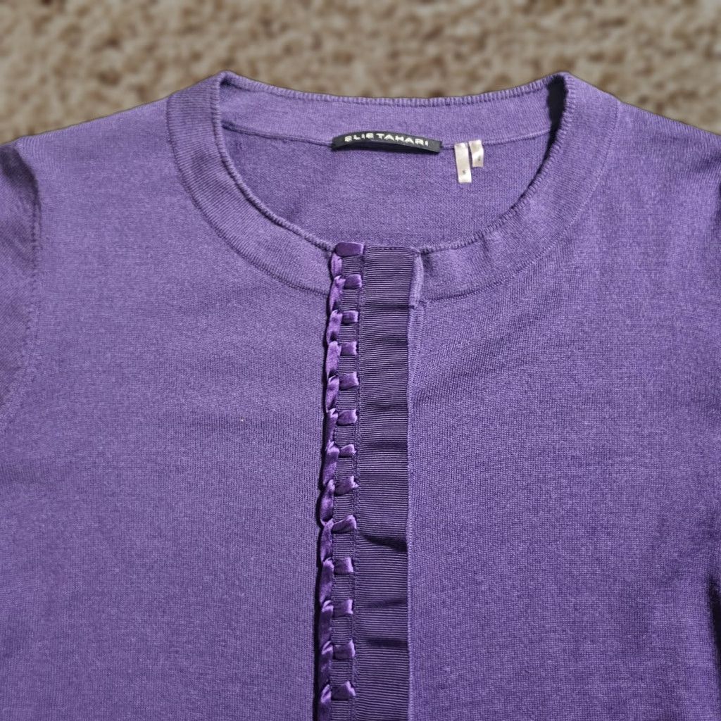 Elie Tahari Elie Tahari Cardigan Sweater Women Small Purple Merino Button Career Casual Sleeve Long Round Neck Size S / US 4 / IT 40 - 1 Thumbnail