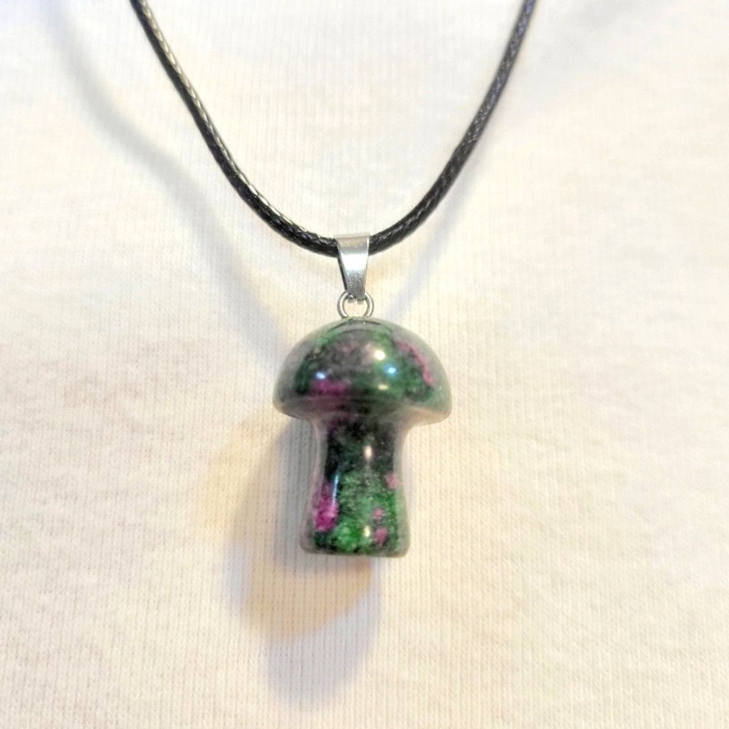 Handmade Natural Ruby Zoisite 1/2" Mushroom Crystal Pendant Necklace Size ONE SIZE - 1 Thumbnail