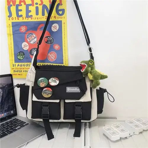 Japanese Brand Canvas Handbags Japanese School Shoulder Harajuku Size ONE SIZE - 4 Thumbnail