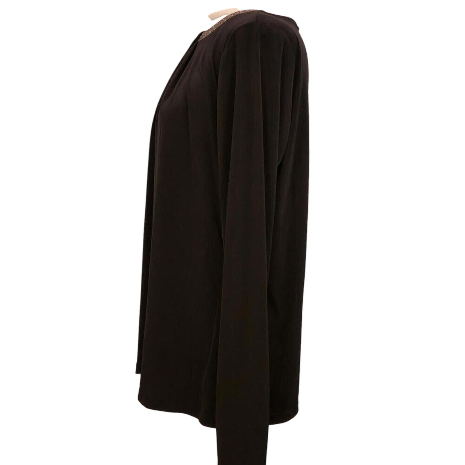 Liz Claiborne Liz Claiborne Jeweled Black Blouse LT Tall Long Sleeve Top Size L / US 10 / IT 46 - 4 Thumbnail