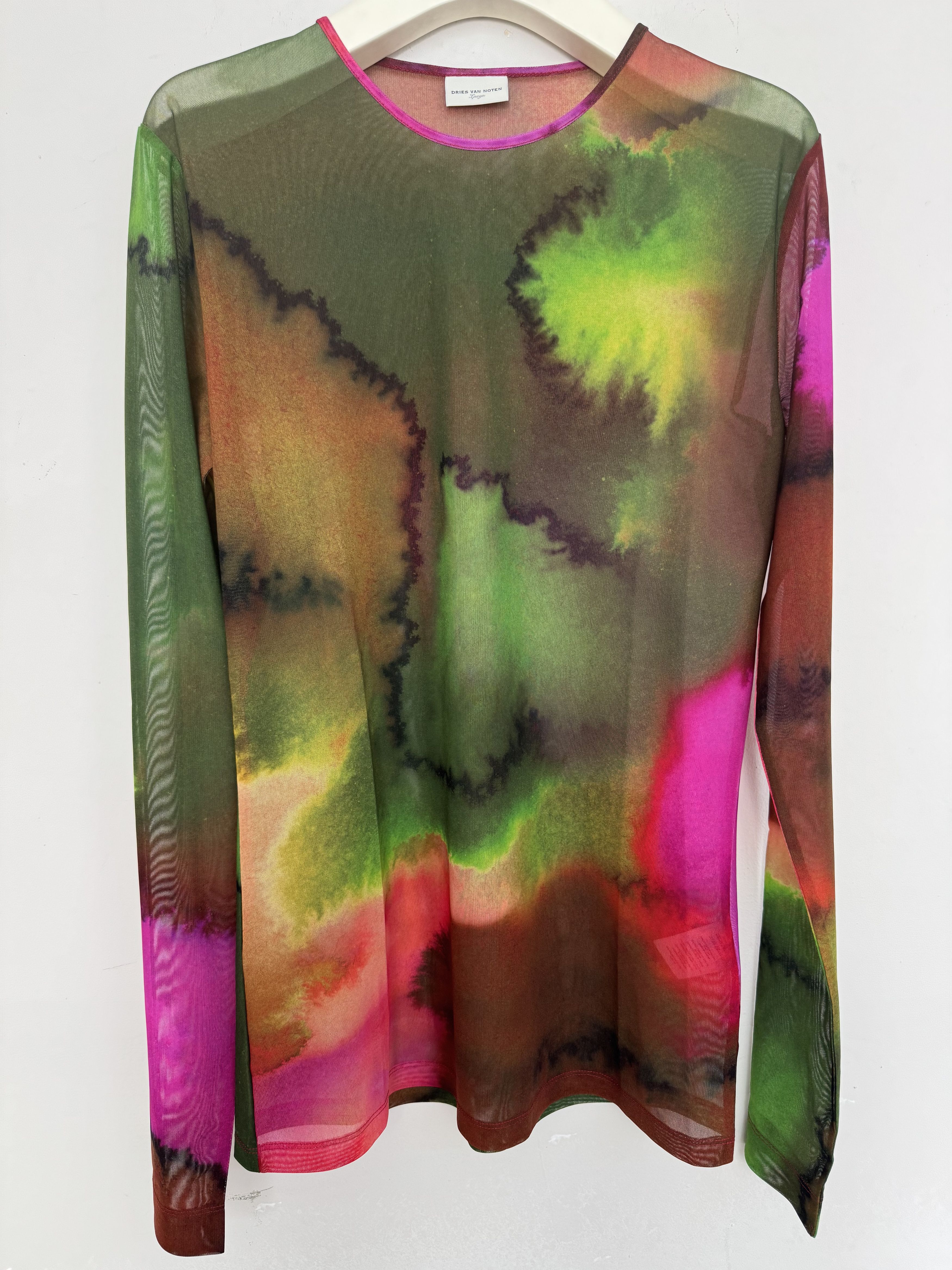 Dries Van Noten Watercolor Printed Mesh Long-Sleeve Top Size L / US 10 / IT 46 - 1 Thumbnail