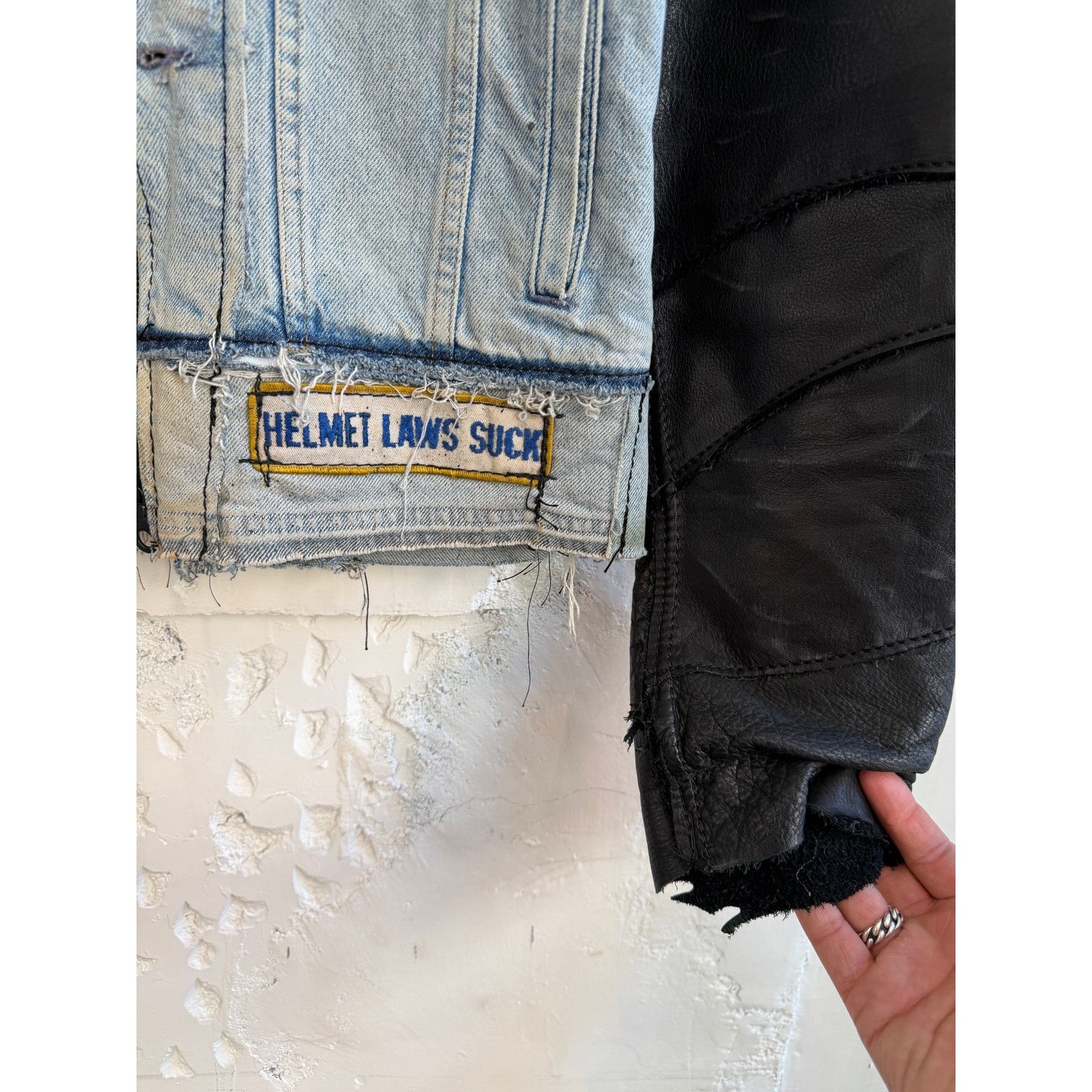 Other Junker Designs Upcycled Leather/Denim Studded Jacket Size US XL / EU 56 / 4 - 2 Thumbnail