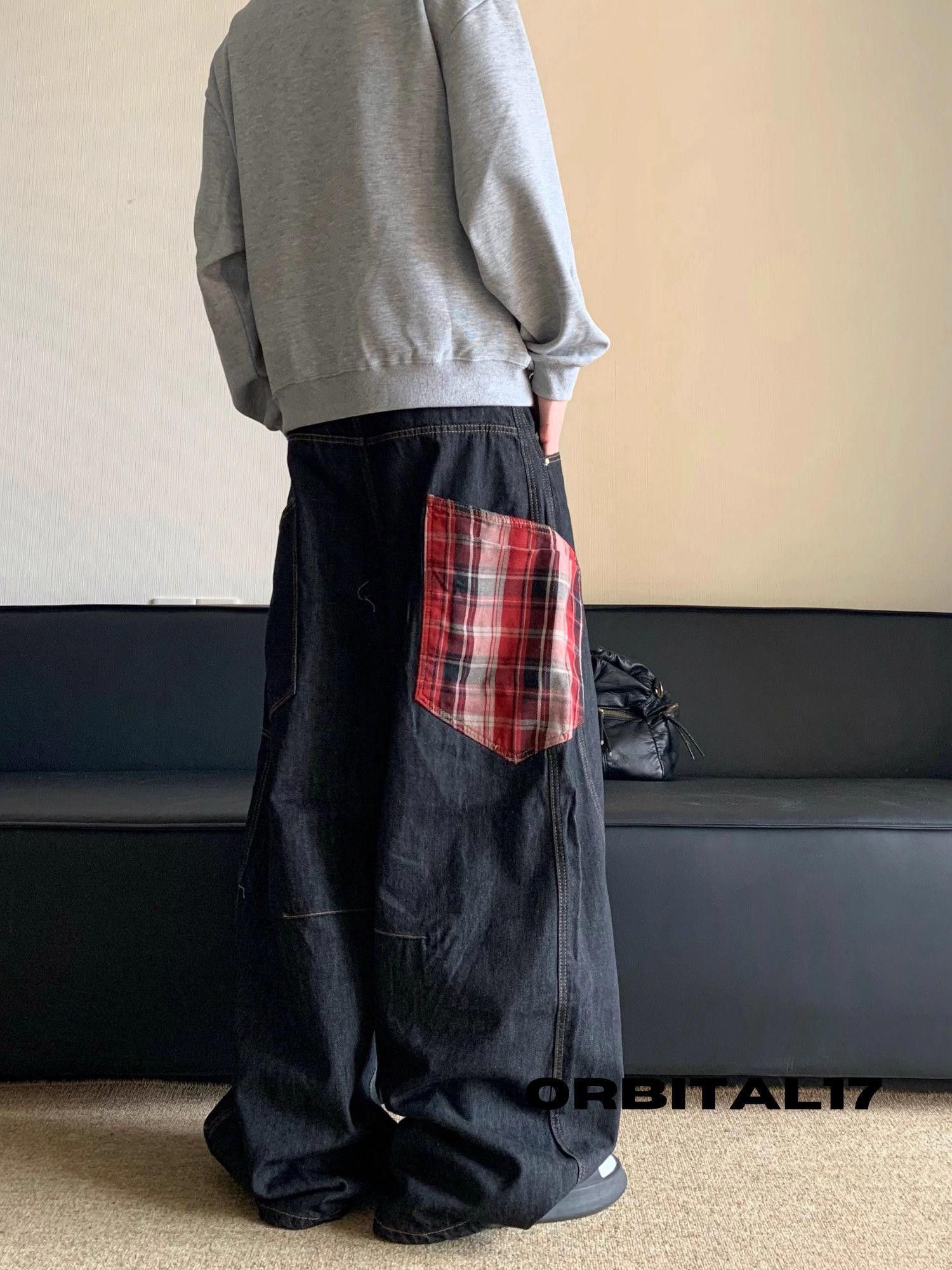 Jean Baggy Plaid Patchwork Denim Jeans Size US 30 / EU 46 - 1 Thumbnail