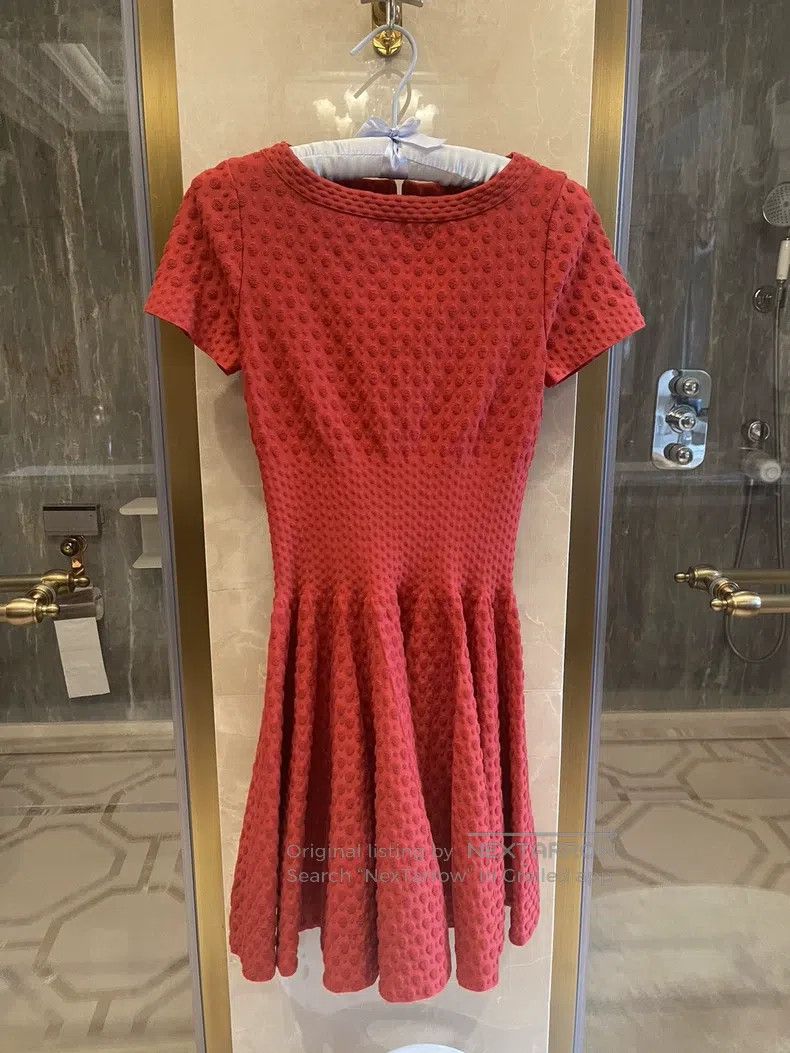 Alaia Alaia Red Crew Neck Knit A-Line Dress with Waist Cinching Size XS / US 0-2 / IT 36-38 - 1 Thumbnail