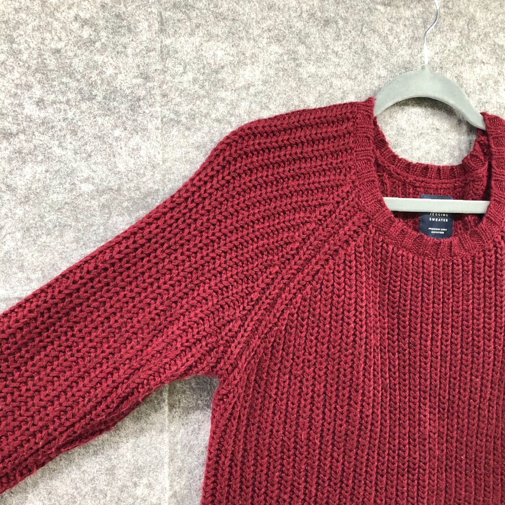 American Eagle Outfitters American Eagle Womens M Crewneck Wine Red Jegging Sweater Chunky Knit Size M / US 6-8 / IT 42-44 - 5 Thumbnail