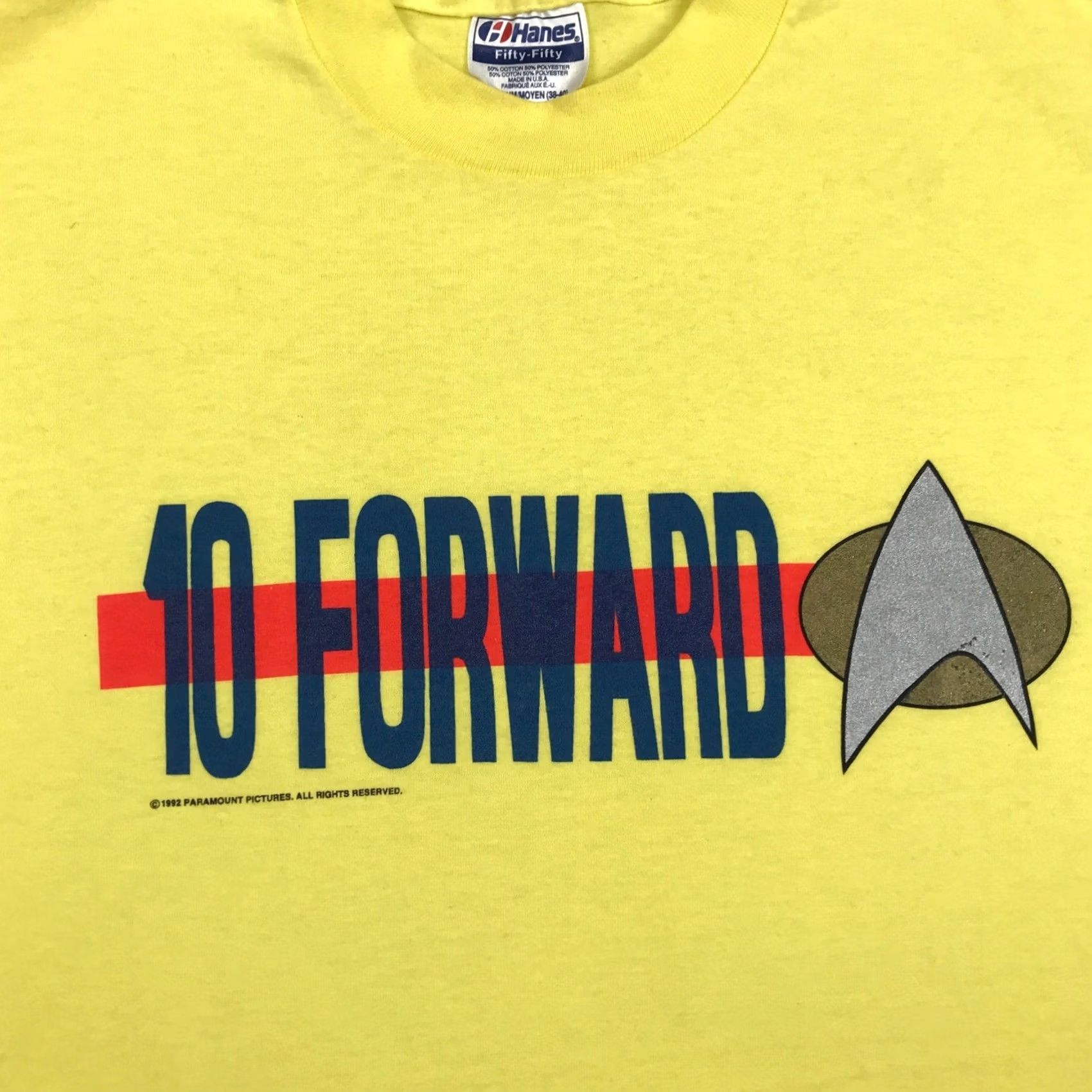 Hanes VINTAGE STAR TREK TEN FORWARD T-Shirt Mens Small Yellow 90s 80s Hanes Cotton Blend Holiday? Size US S / EU 44-46 / 1 - 2 Thumbnail