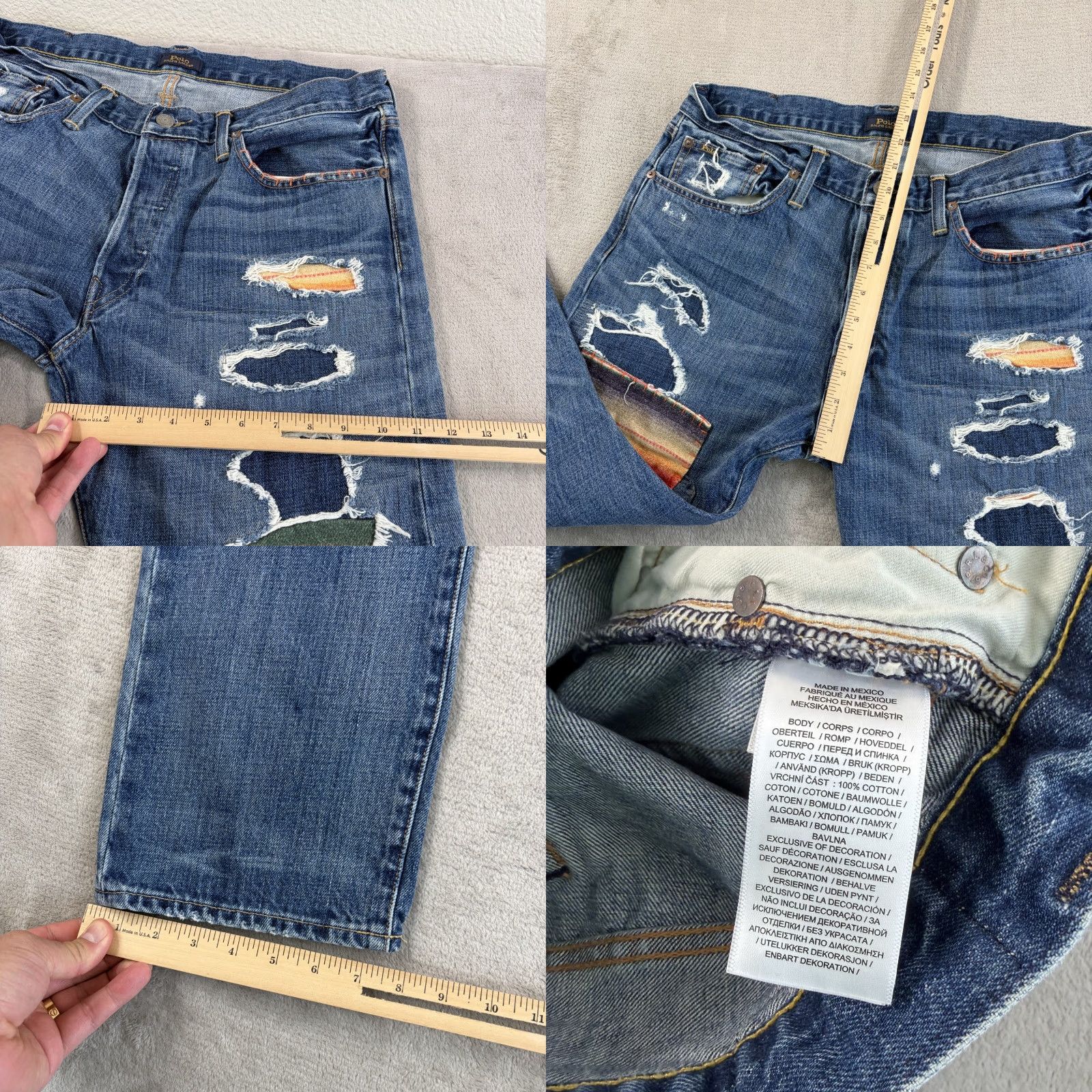 Polo Ralph Lauren VINTAGEPOLO RALPH LAUREN Varick Slim Straight Serape Patch Distressed Jeans Men 34x32 Size US S / EU 44-46 / 1 - 8 Thumbnail