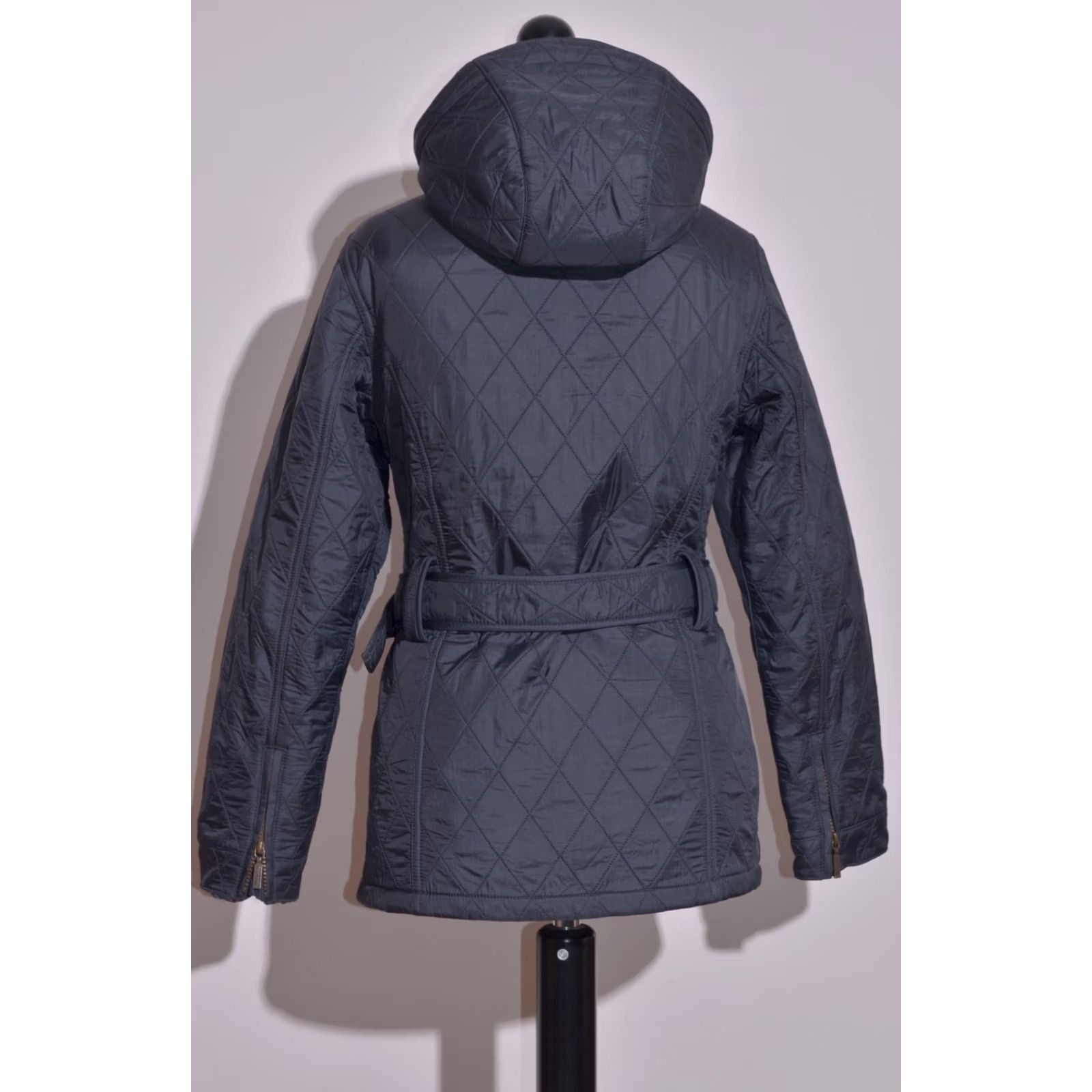 Barbour Barbour Grace Polarquilt Navy Quilted Belted Hooded Zip Pockets Jacket Womens UK10 US6 - Barbour Quilted Coat Core Size L / US 10 / IT 46 - 5 Thumbnail