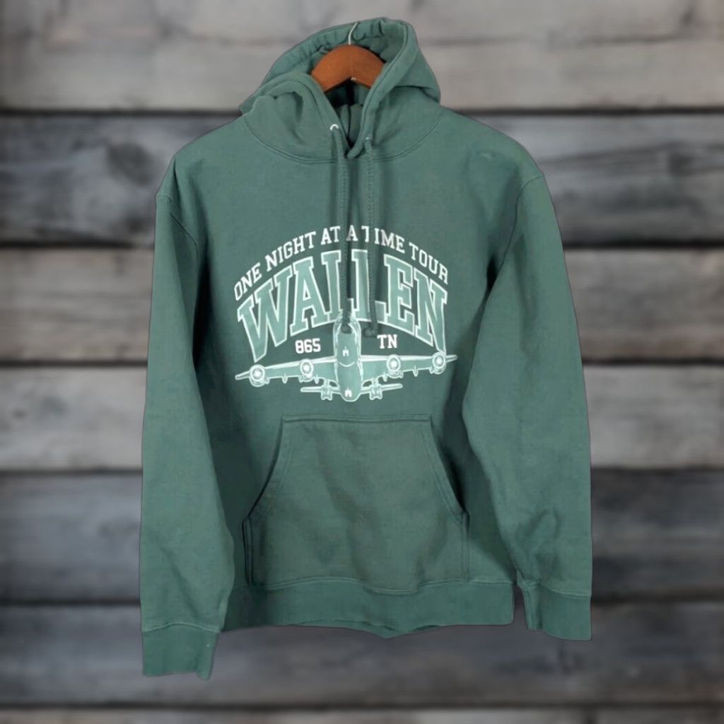 Vintage Morgan Wallen One Night at a Time Tour Hoodie Adult Medium Green Cotton Fleece Mens Size US M / EU 48-50 / 2 - 1 Thumbnail