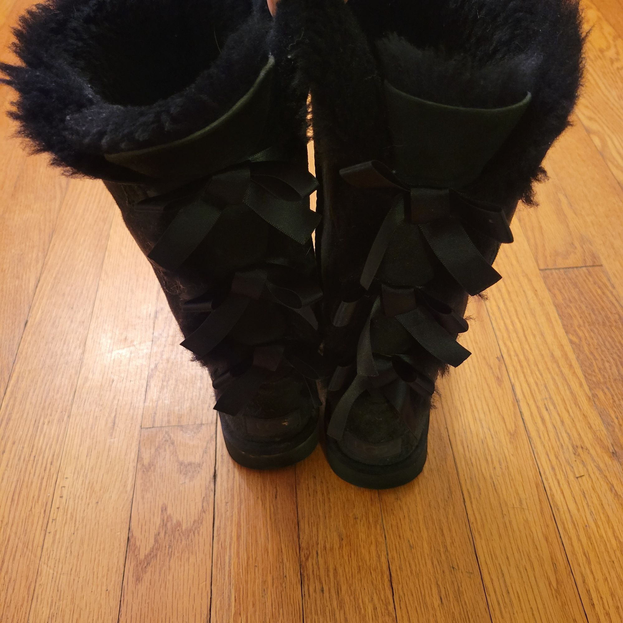 Ugg UGG 5 Black Suede Leather Sheepskin BAILEY BOW II Tall Boots Size US 5 / IT 35 - 8 Thumbnail