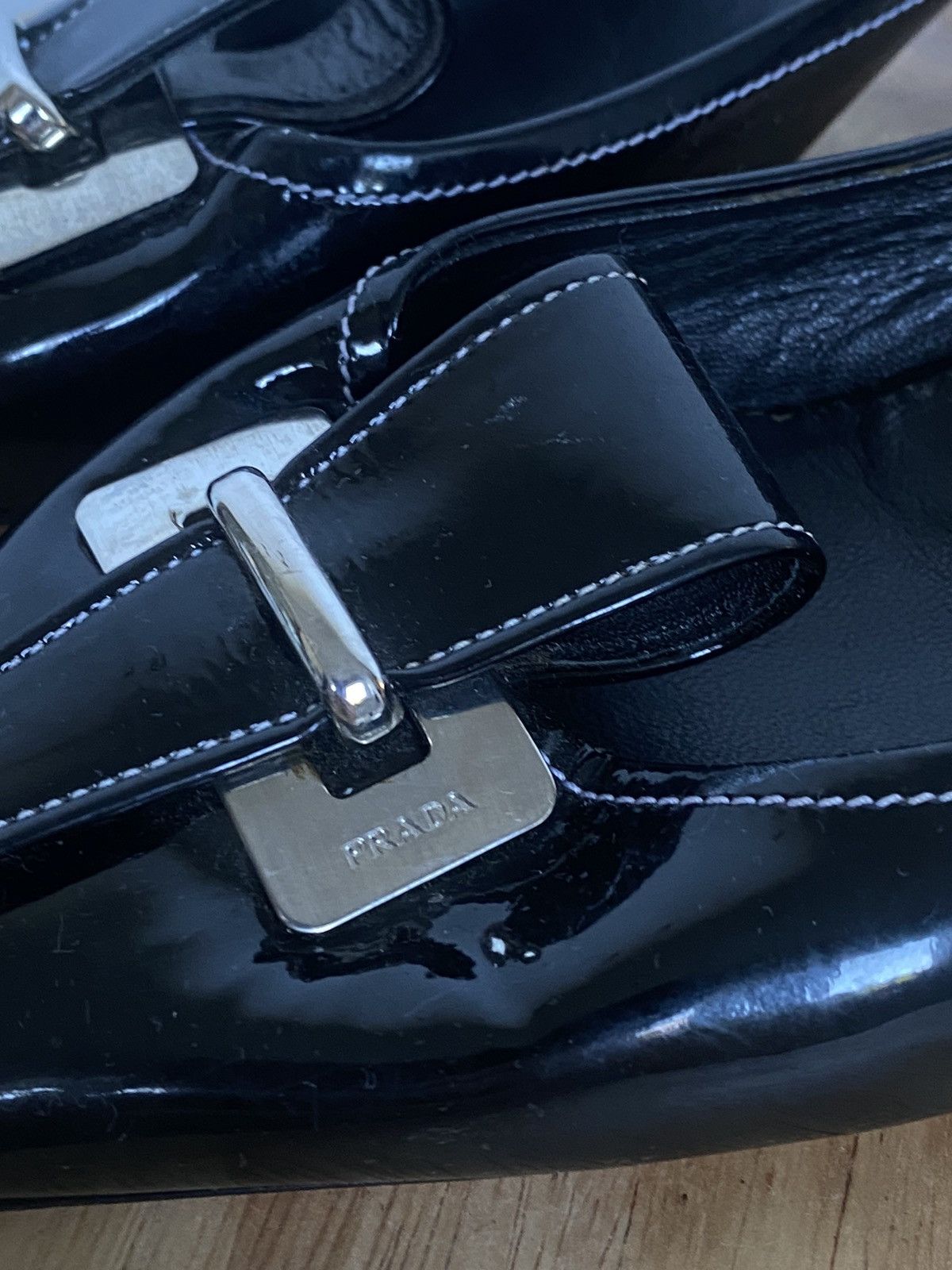 Prada × Vintage Prada Vintage Square Toe Patent Leather Mules