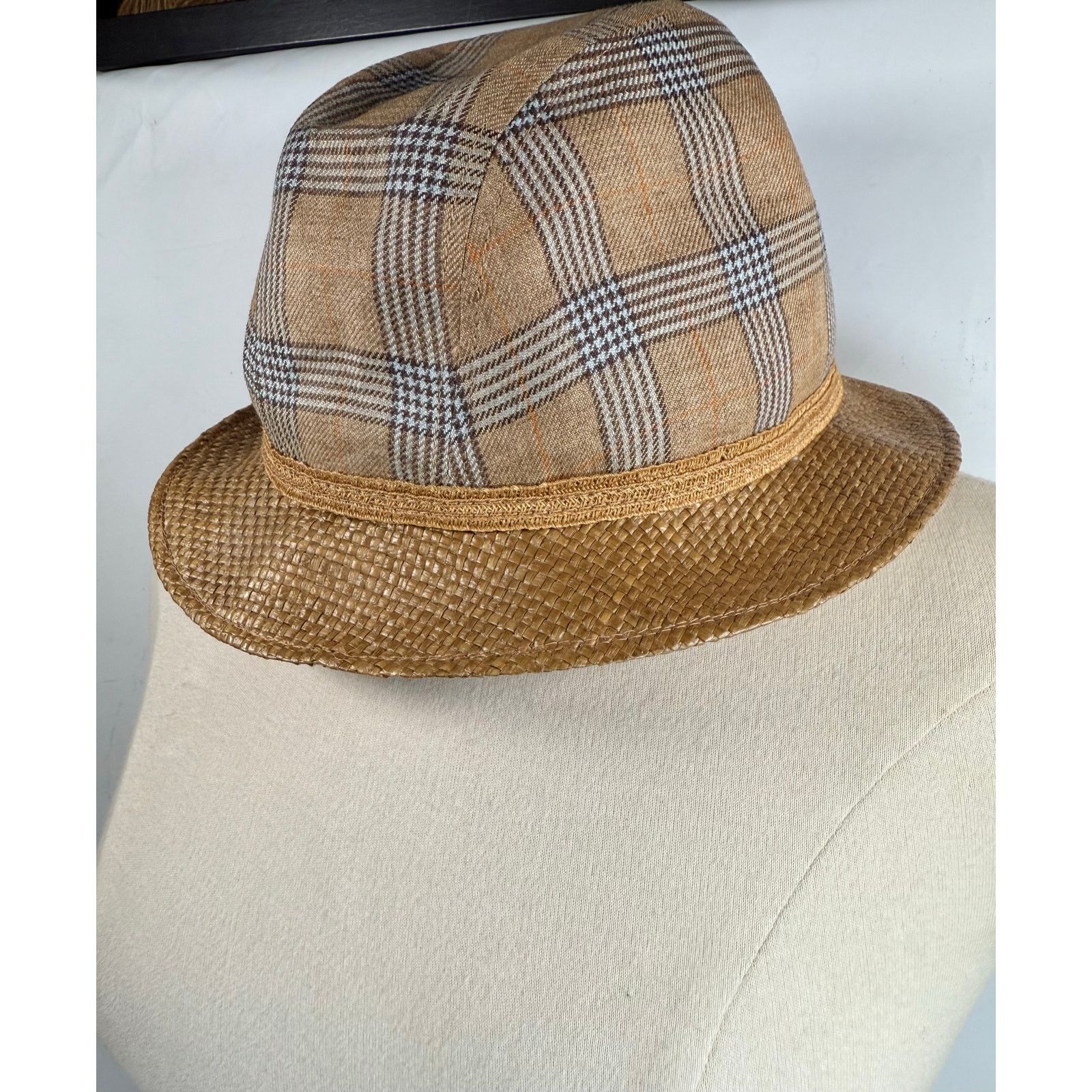 Borsalino Vintage Borsalino Plaid Tweed Fedora Hat w/Straw Brim S/M Size ONE SIZE - 11 Thumbnail