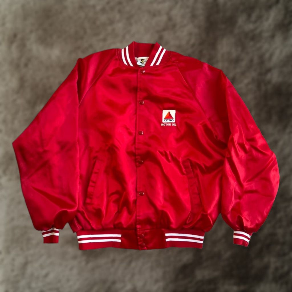 Vintage VINTAGE K-Brand Citgo Motor Oil Button Up Satin Jacket Mens Large Red 80s Bomber Jacket Size US L / EU 52-54 / 3 - 1 Thumbnail