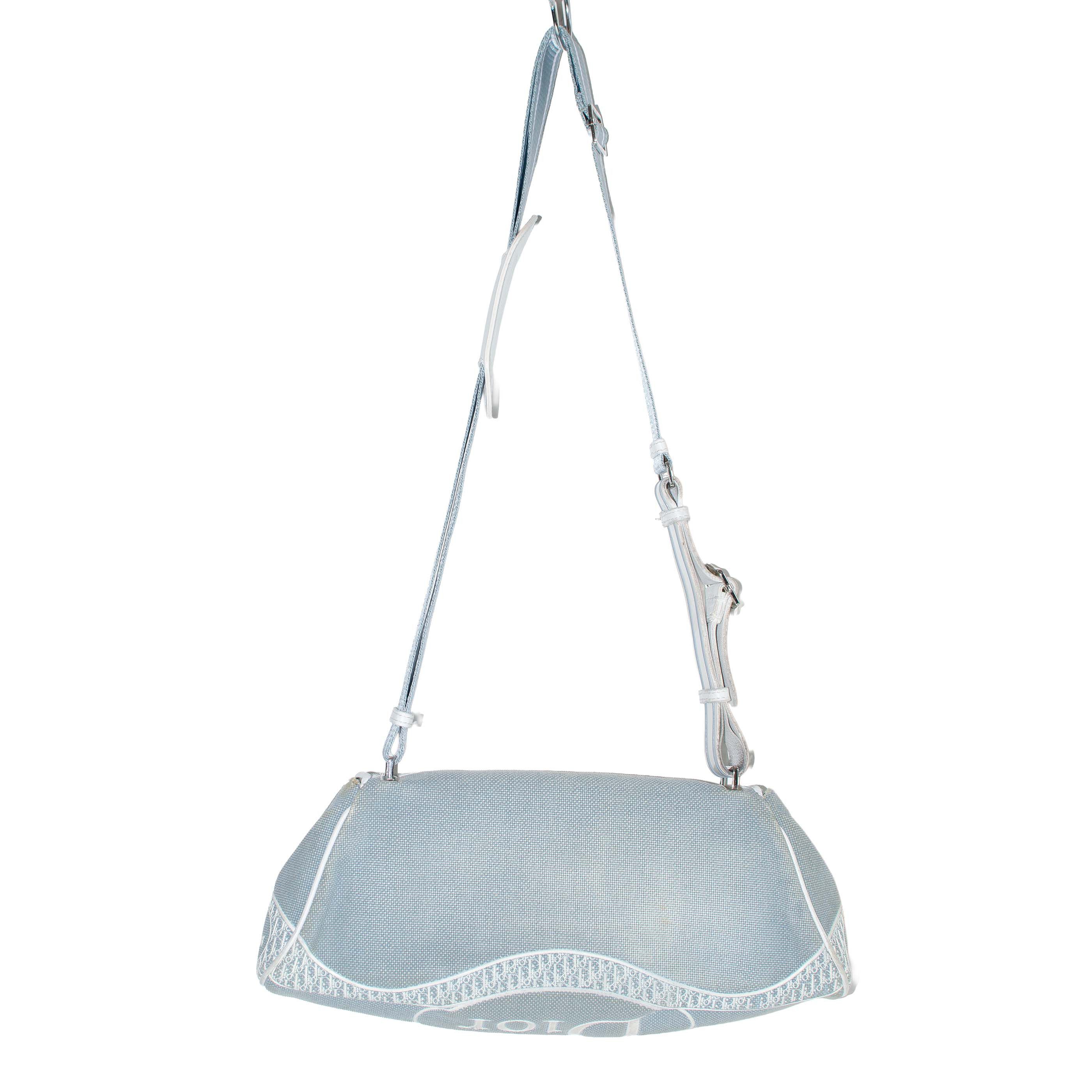 Dior Vintage Dior canvas shoulder bag in light blue / white. Size ONE SIZE - 3 Thumbnail
