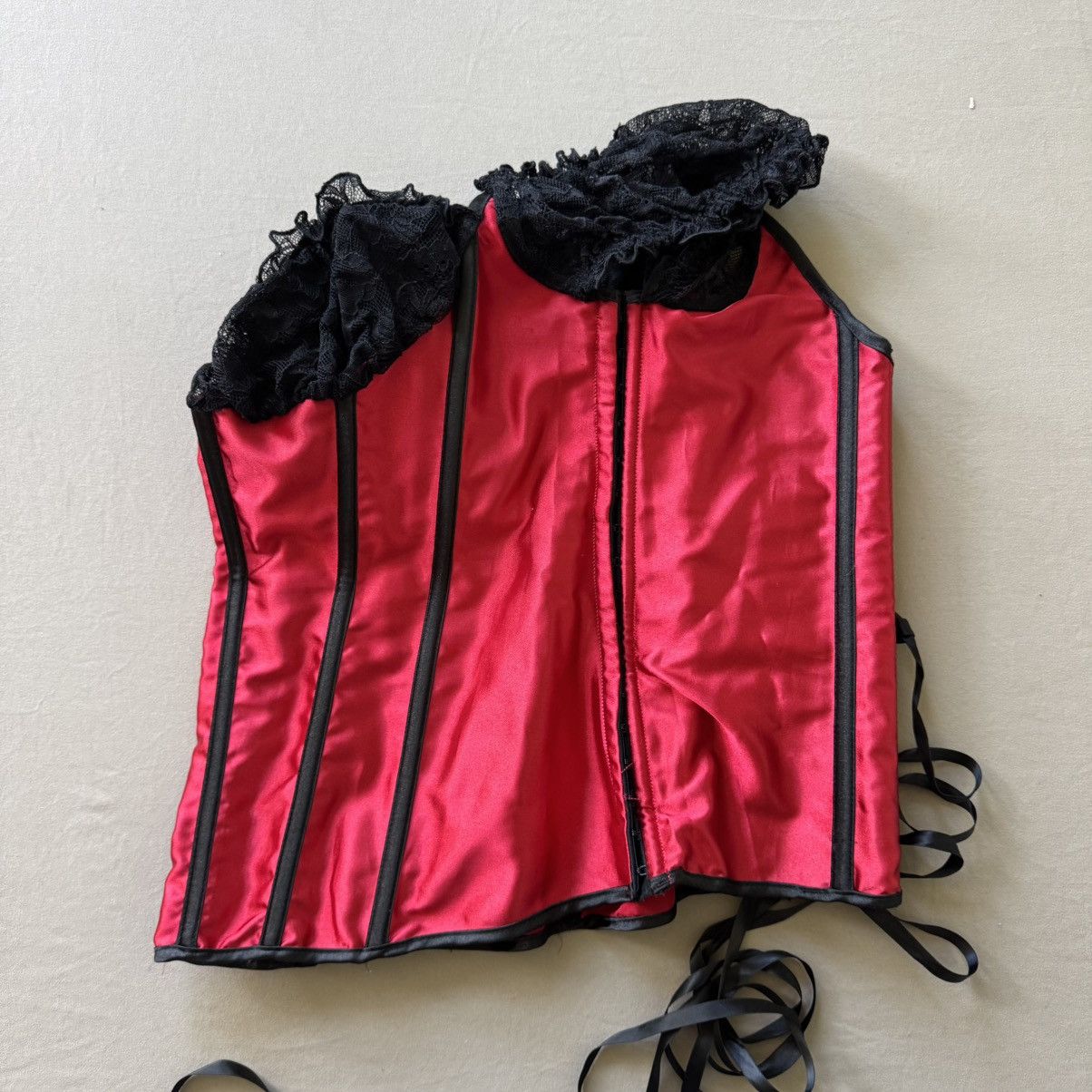 Other Y2K Era Fredericks Red Satin Lace Trim Corset Top Size XL / US 12-14 / IT 48-50 - 6 Thumbnail