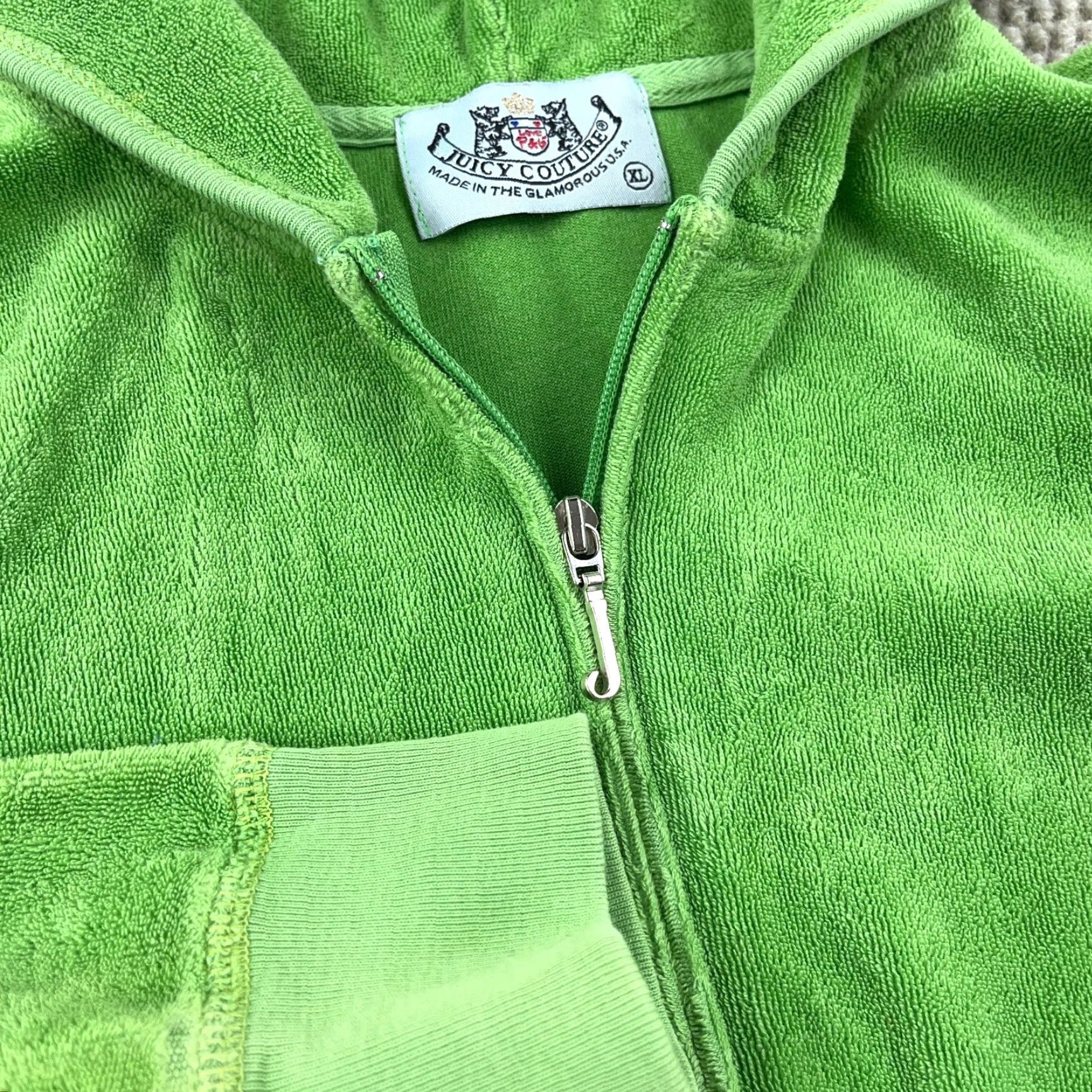 Vintage Juicy Couture Jacket Women Large Kelly Green Velour Hoodie 
