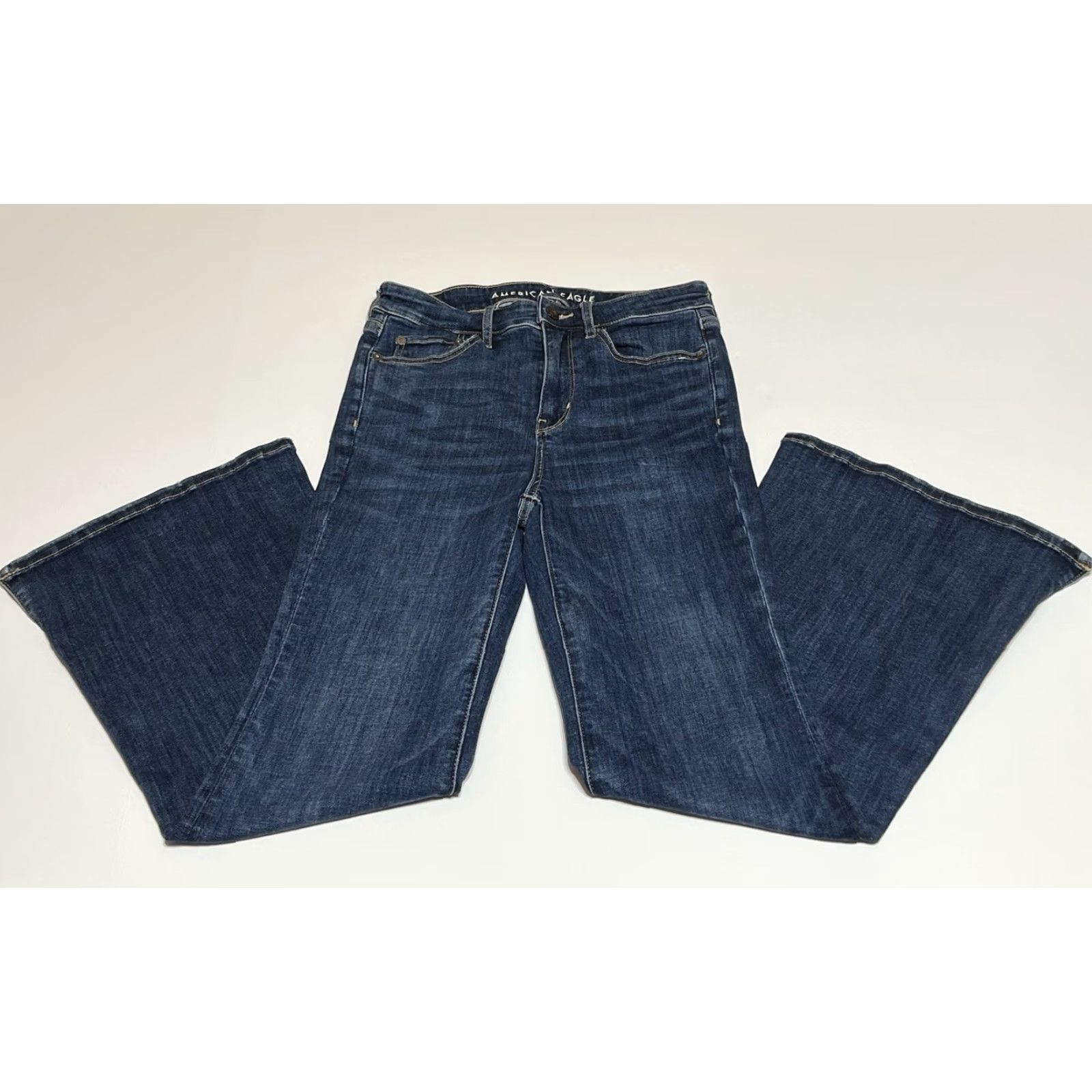 American Eagle Outfitters American Eagle Outfitters Jeans Womens 4 Short Flared Denim Stretch High Rise 27in Inseam Blue 26in Waist Slim Regular Pockets Logo Split Hem Size 27" / US 4 / IT 40 - 2 Thumbnail