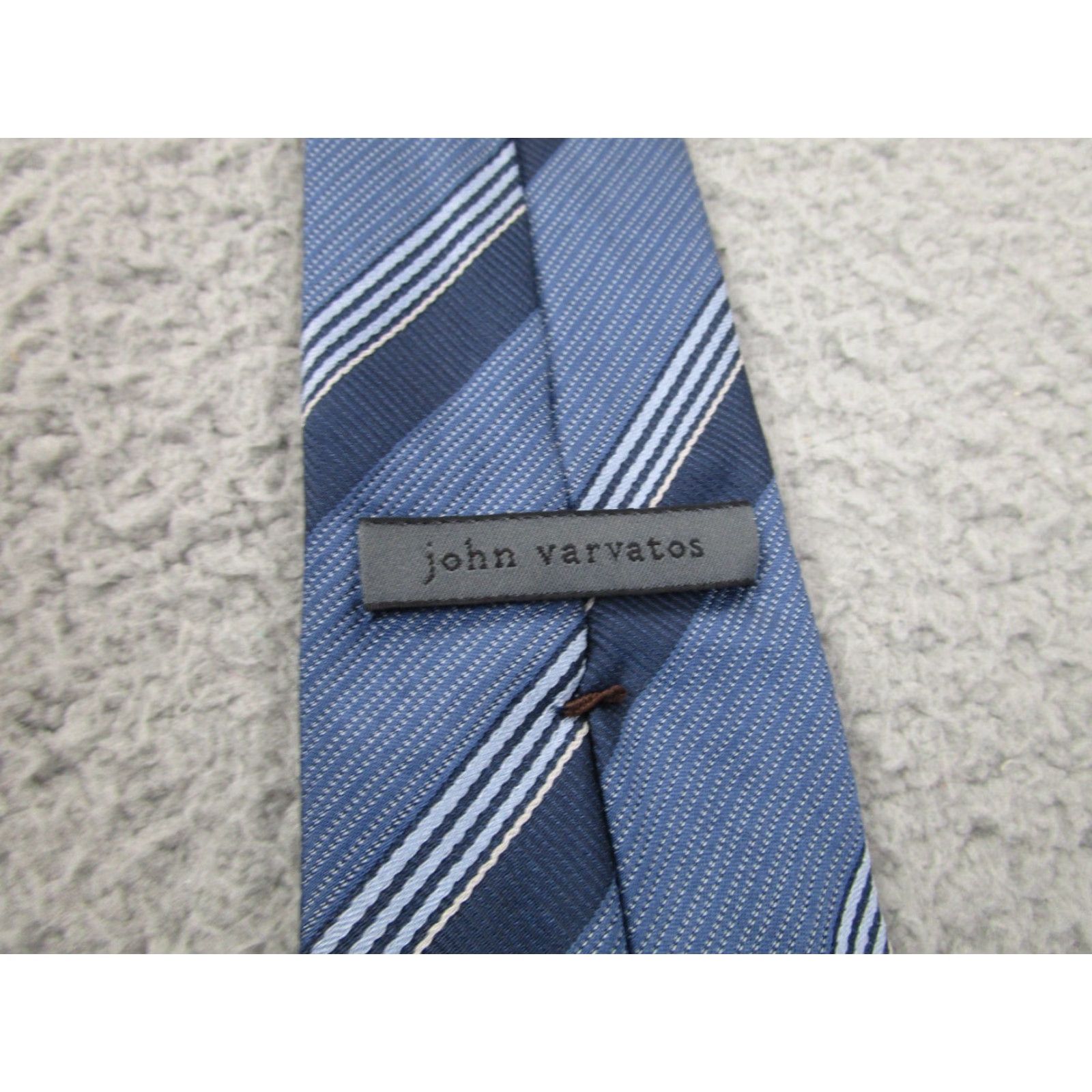 John Varvatos John Varvatos Tie Blue Striped Silk Hand Made Italy preppy formal business Linen Blend, Silk, Silk Blend 3" Width One Size Men Tie Vintage: No Size ONE SIZE - 3 Thumbnail